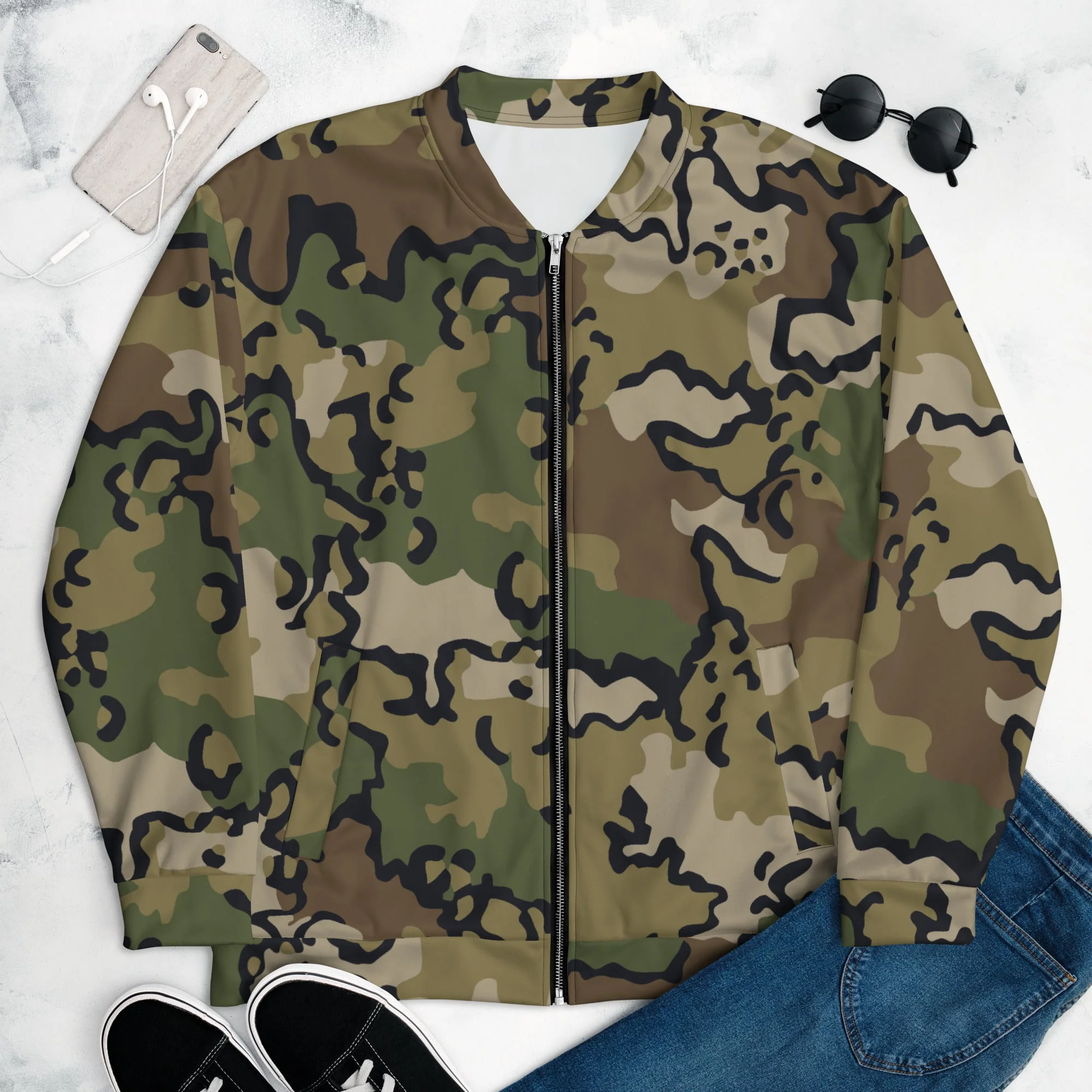 Alaska Chocolate Chip Multi-terrain CAMO Unisex Bomber Jacket - Image 2