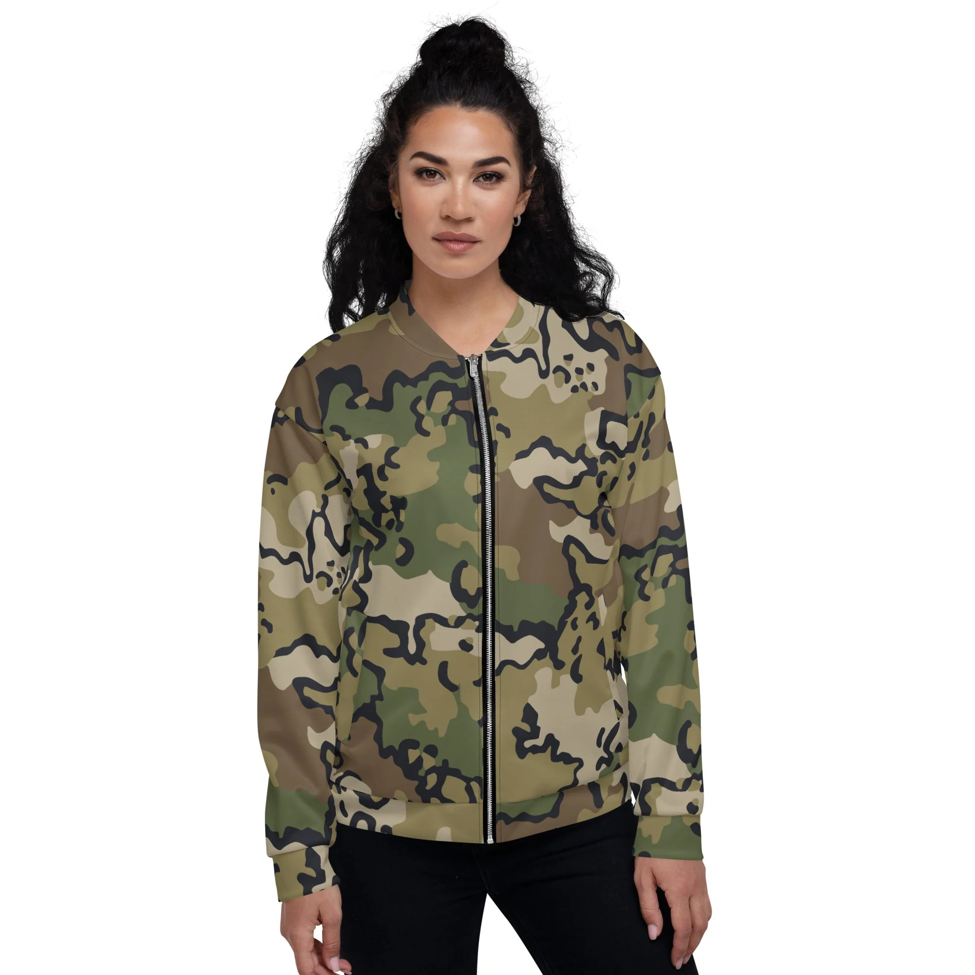 Alaska Chocolate Chip Multi-terrain CAMO Unisex Bomber Jacket - Image 3