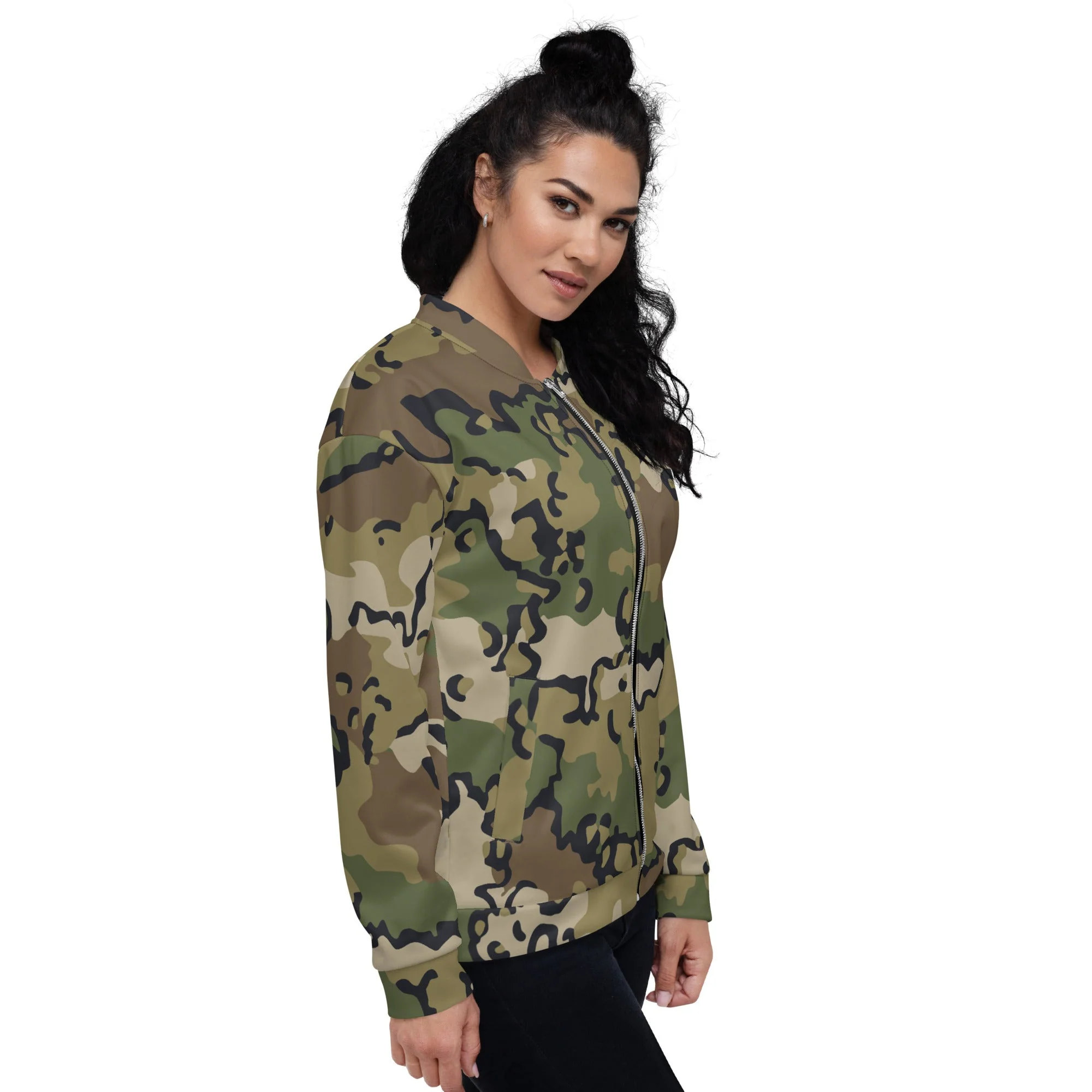 Alaska Chocolate Chip Multi-terrain CAMO Unisex Bomber Jacket - Image 4