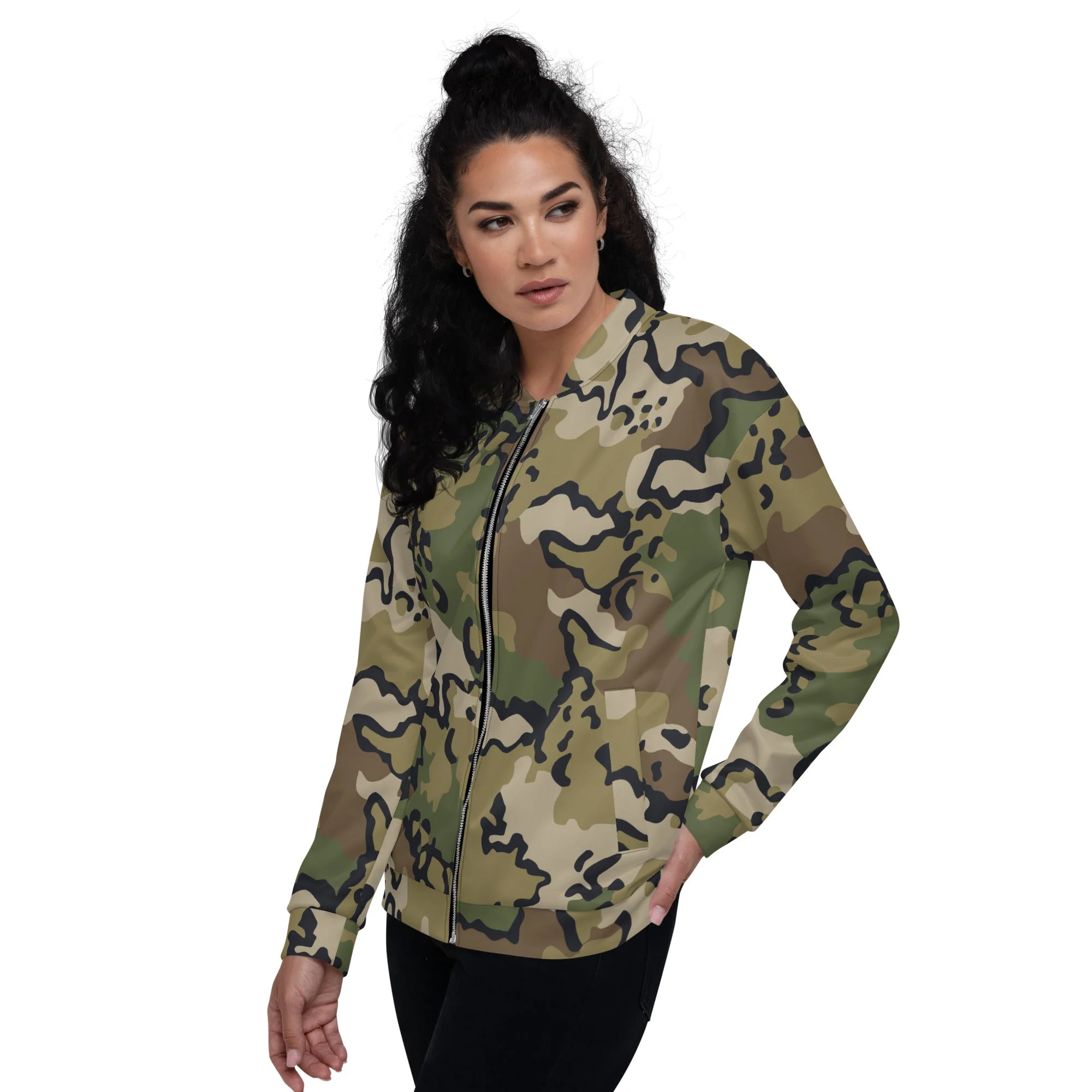 Alaska Chocolate Chip Multi-terrain CAMO Unisex Bomber Jacket - Image 5