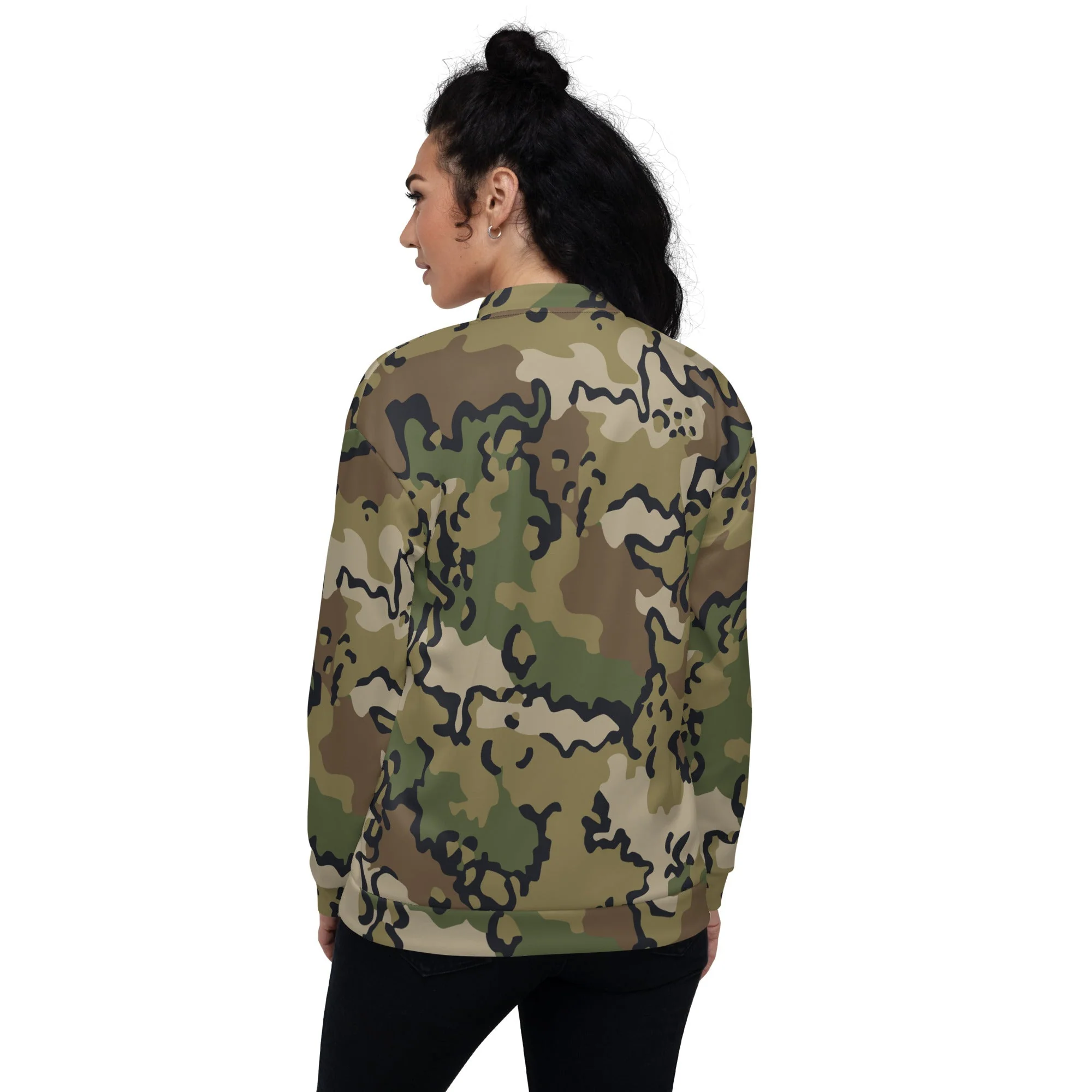 Alaska Chocolate Chip Multi-terrain CAMO Unisex Bomber Jacket - Image 6
