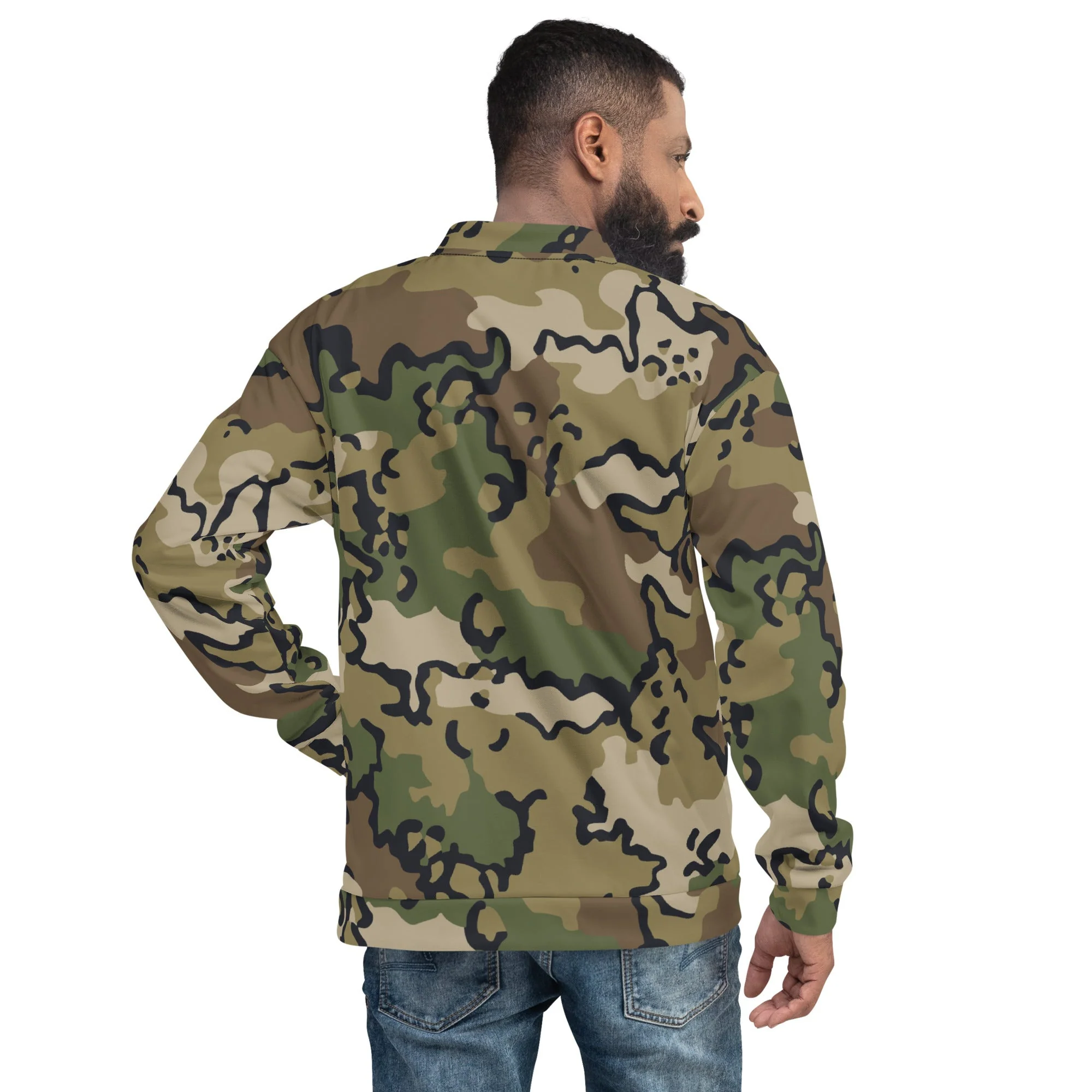 Alaska Chocolate Chip Multi-terrain CAMO Unisex Bomber Jacket - Image 7