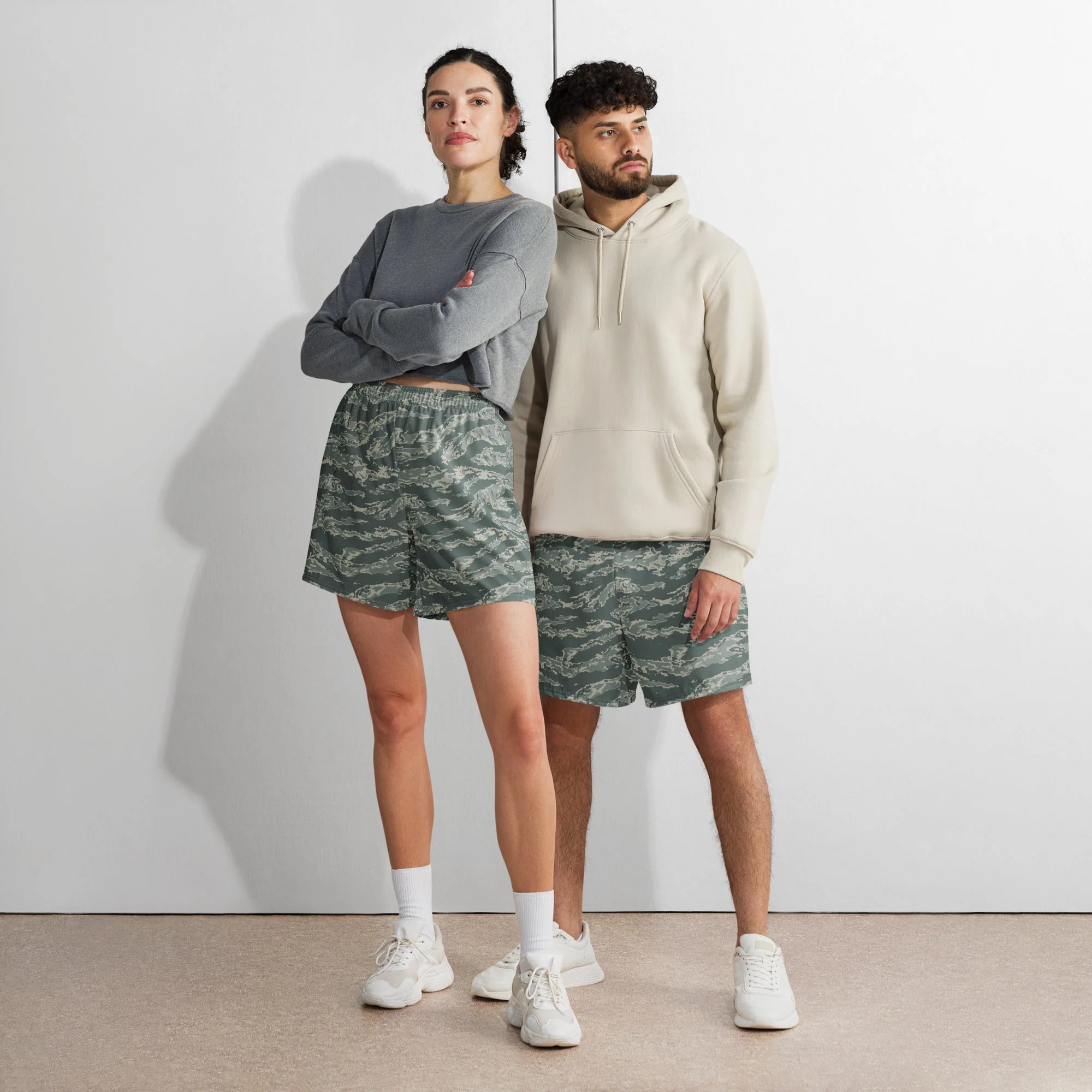 American Tiger Stripe Airman Battle Uniform (ABU) CAMO Unisex Athletic Long Shorts - Image 3