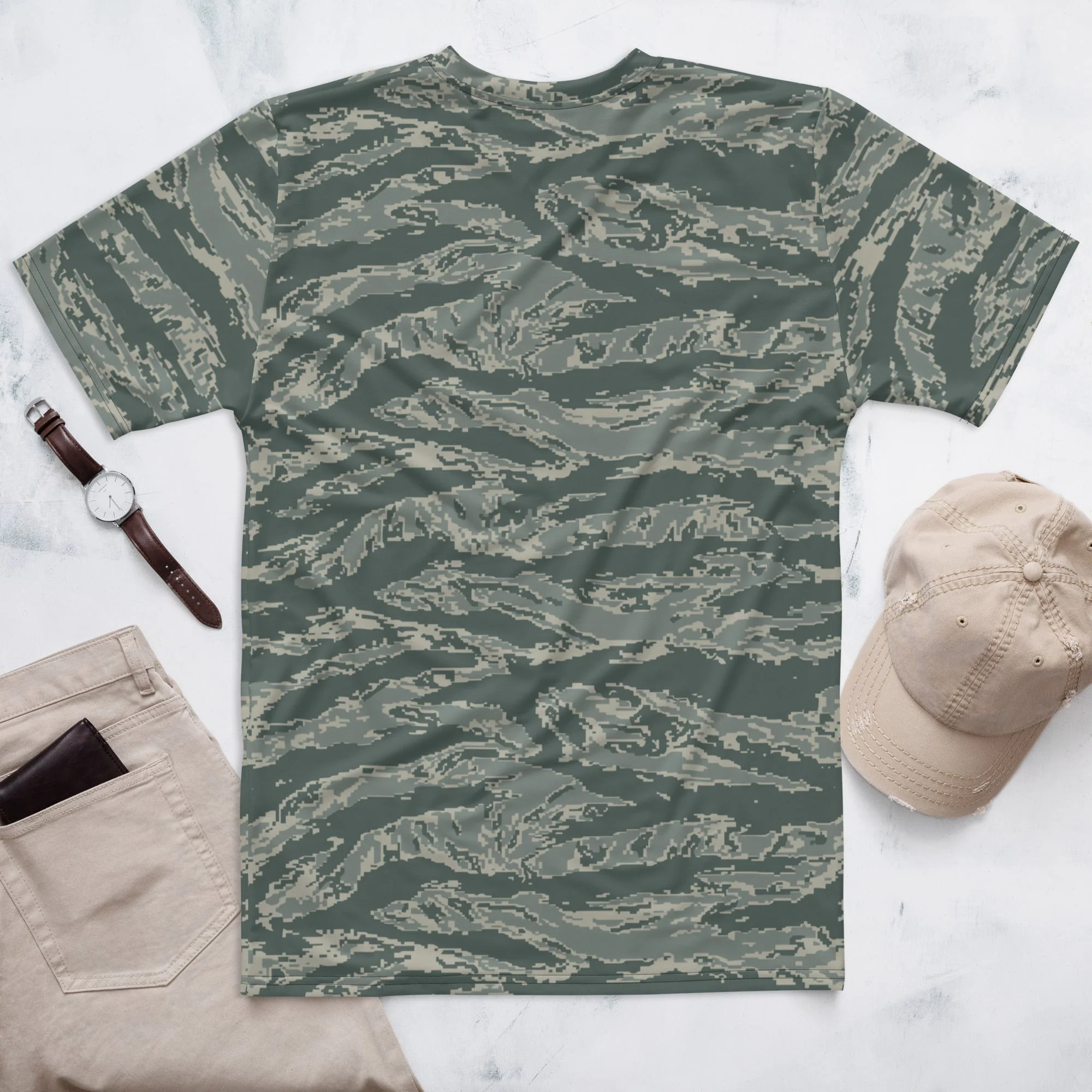 American Tiger Stripe Airman Battle Uniform (ABU) CAMO Mens T-Shirt - Image 3