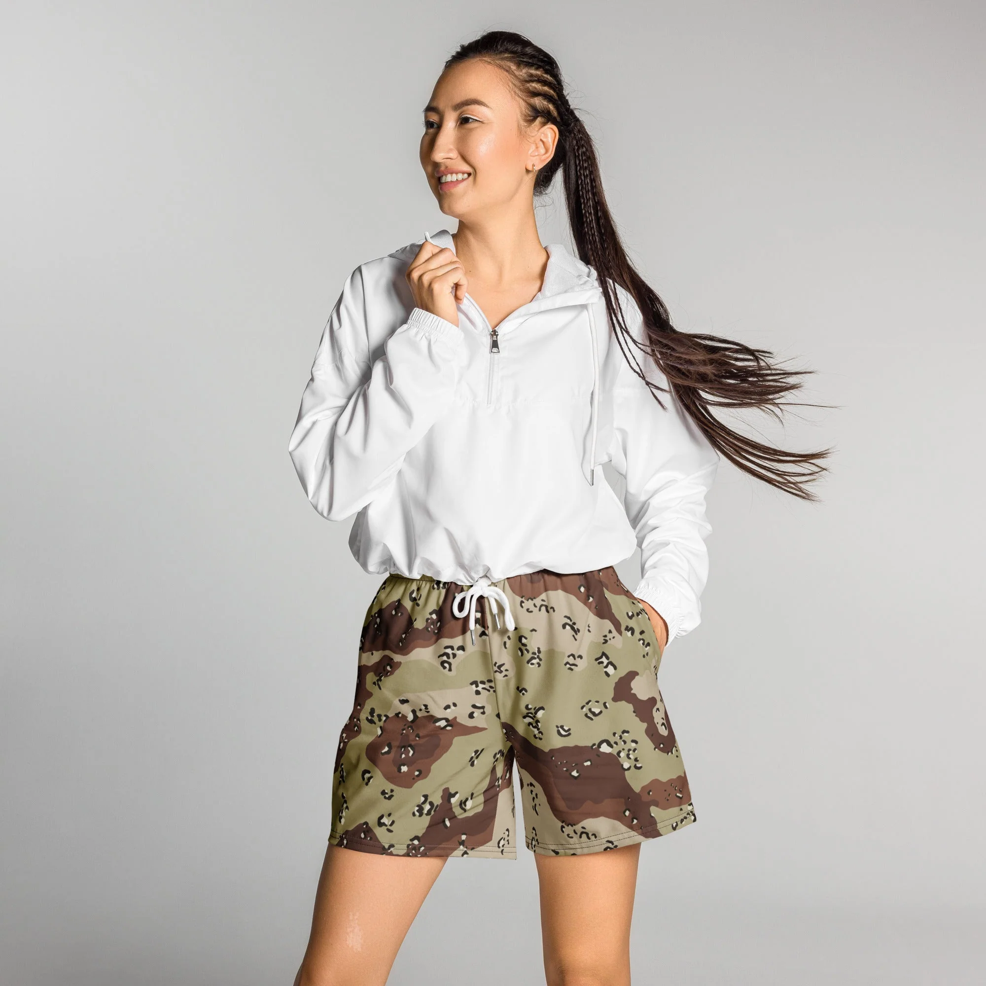 American Chocolate Chip Desert Battle Dress Uniform (DBDU) CAMO Unisex Athletic Long Shorts - Image 6