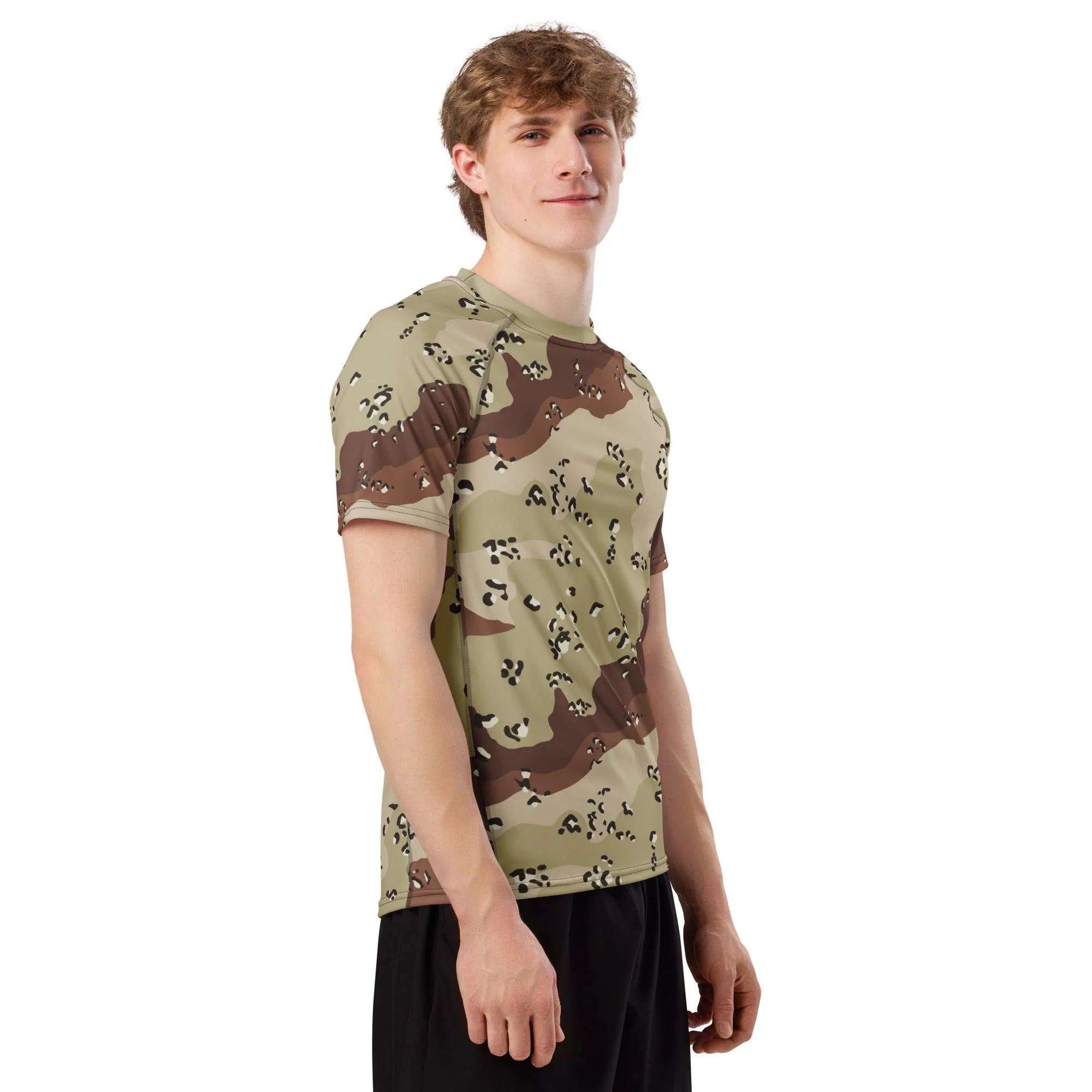 American Chocolate Chip Desert Battle Dress Uniform (DBDU) CAMO Mens Short-Sleeve Rash Guard - Image 3