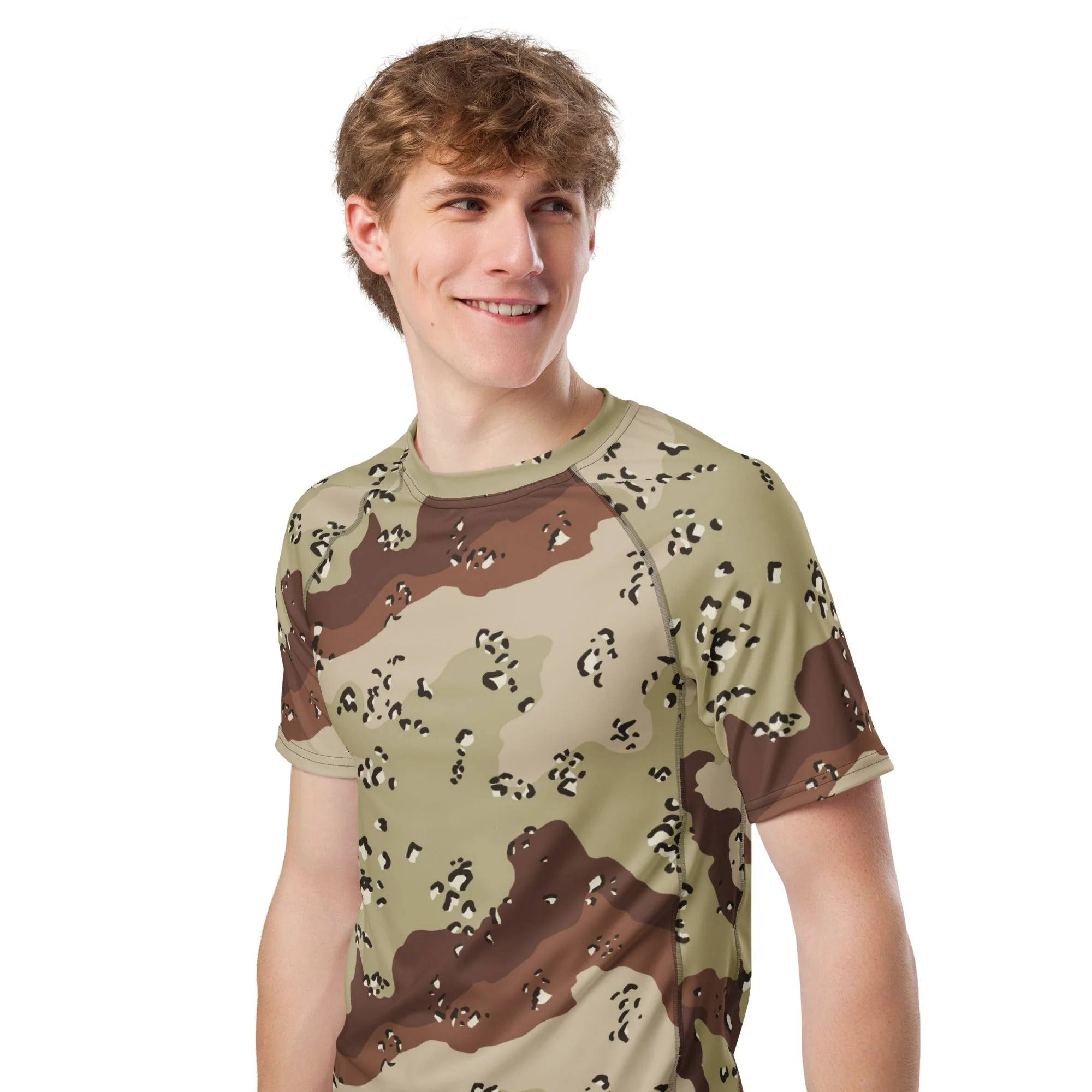 American Chocolate Chip Desert Battle Dress Uniform (DBDU) CAMO Mens Short-Sleeve Rash Guard - Image 4