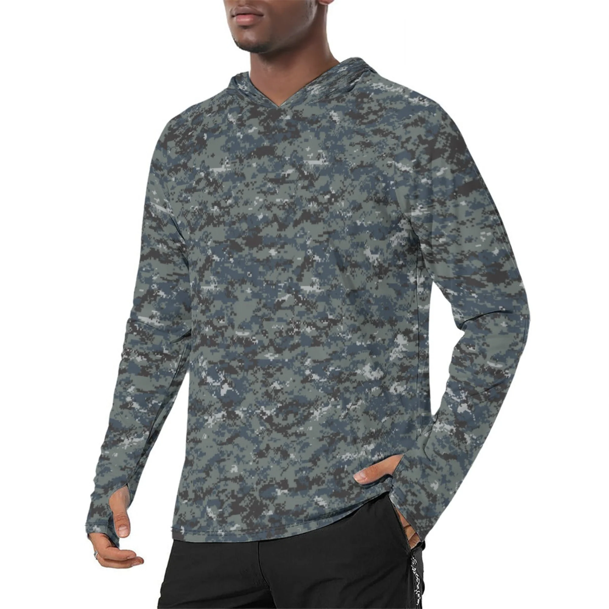 American Digital Blueberry CAMO Mens Sunscreen Sports Hoodie With Thumb Holes