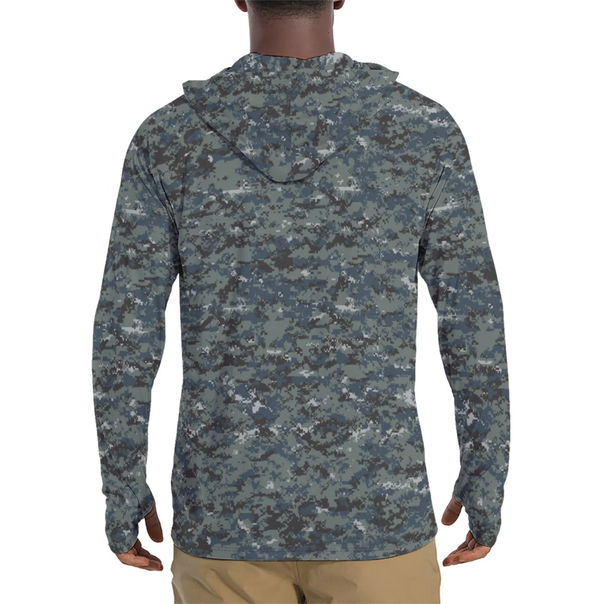 American Digital Blueberry CAMO Mens Sunscreen Sports Hoodie With Thumb Holes - Image 2