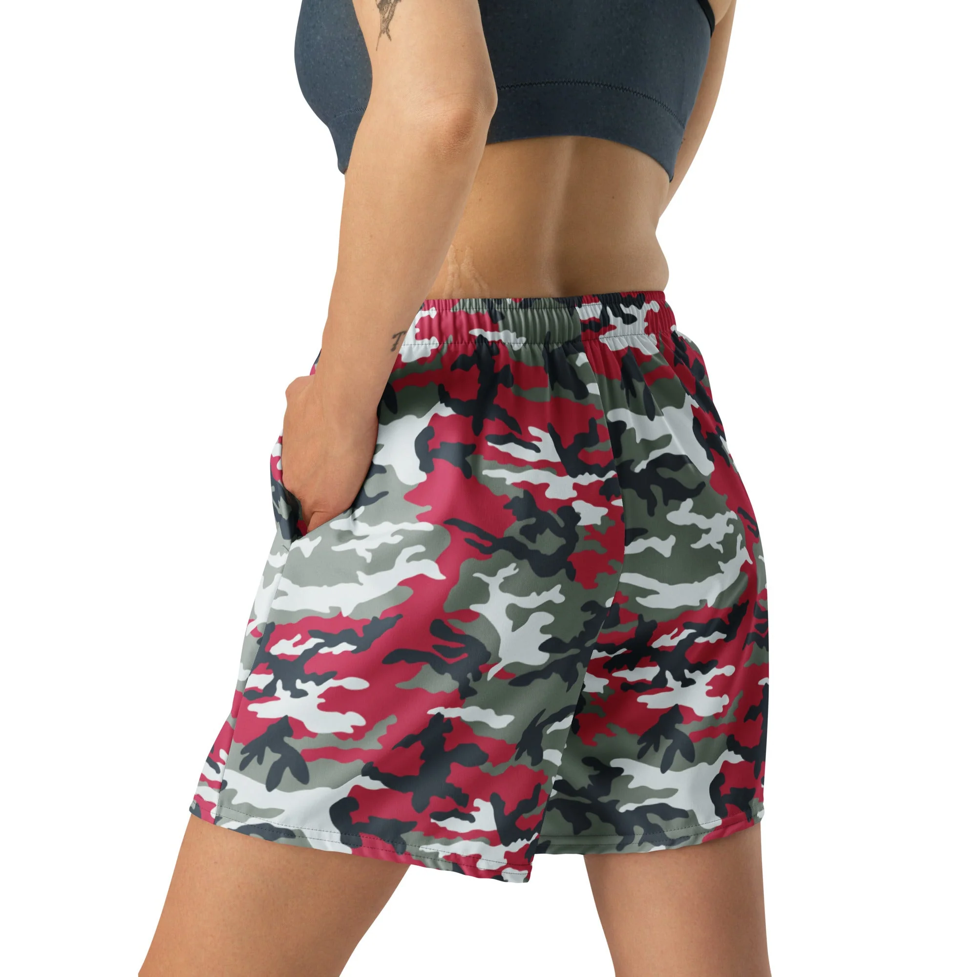 American M81 Firefighter Red CAMO Unisex Athletic Long Shorts - Image 3