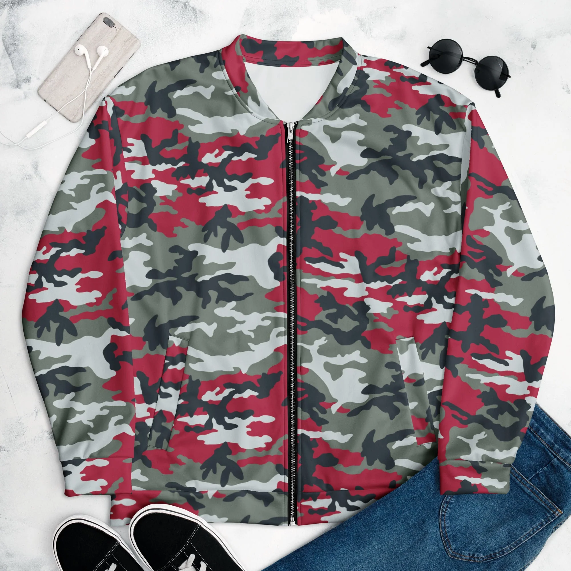 American M81 Firefighter Red CAMO Unisex Bomber Jacket - Image 2