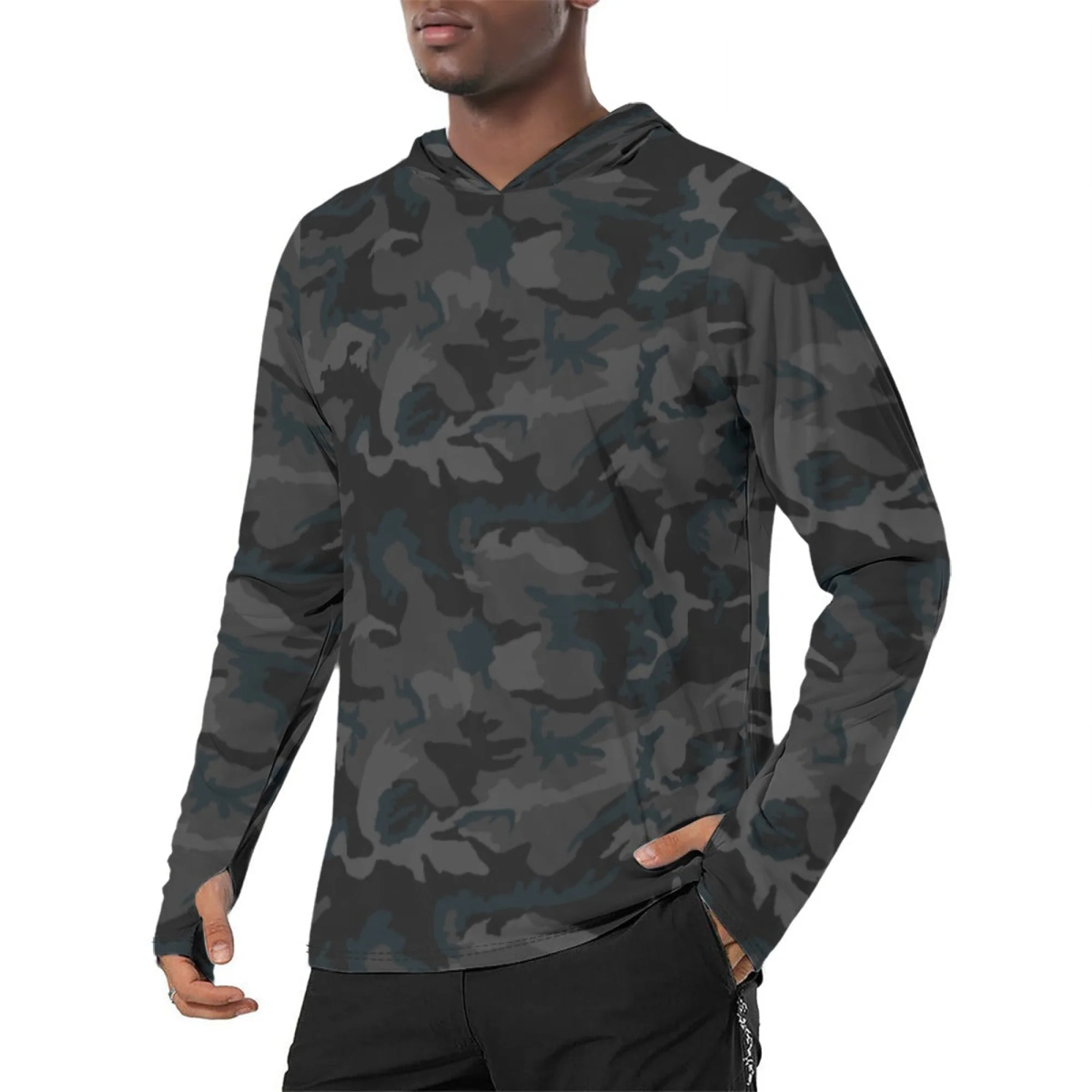 American M81 Night CAMO Mens Sunscreen Sports Hoodie With Thumb Holes