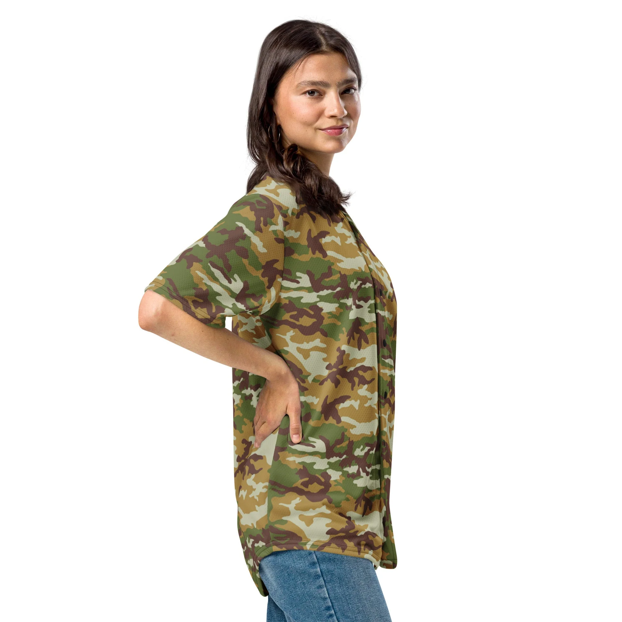 American M81 Olive Brush Woodland CAMO Unisex Baseball Jersey - Image 2