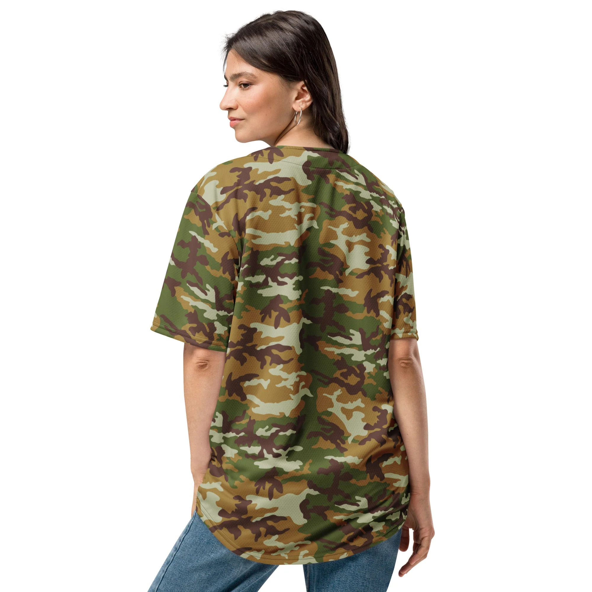 American M81 Olive Brush Woodland CAMO Unisex Baseball Jersey - Image 3