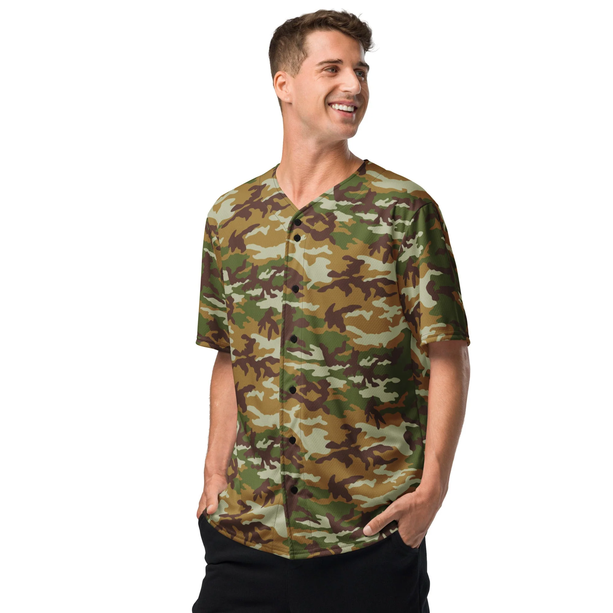 American M81 Olive Brush Woodland CAMO Unisex Baseball Jersey - Image 9