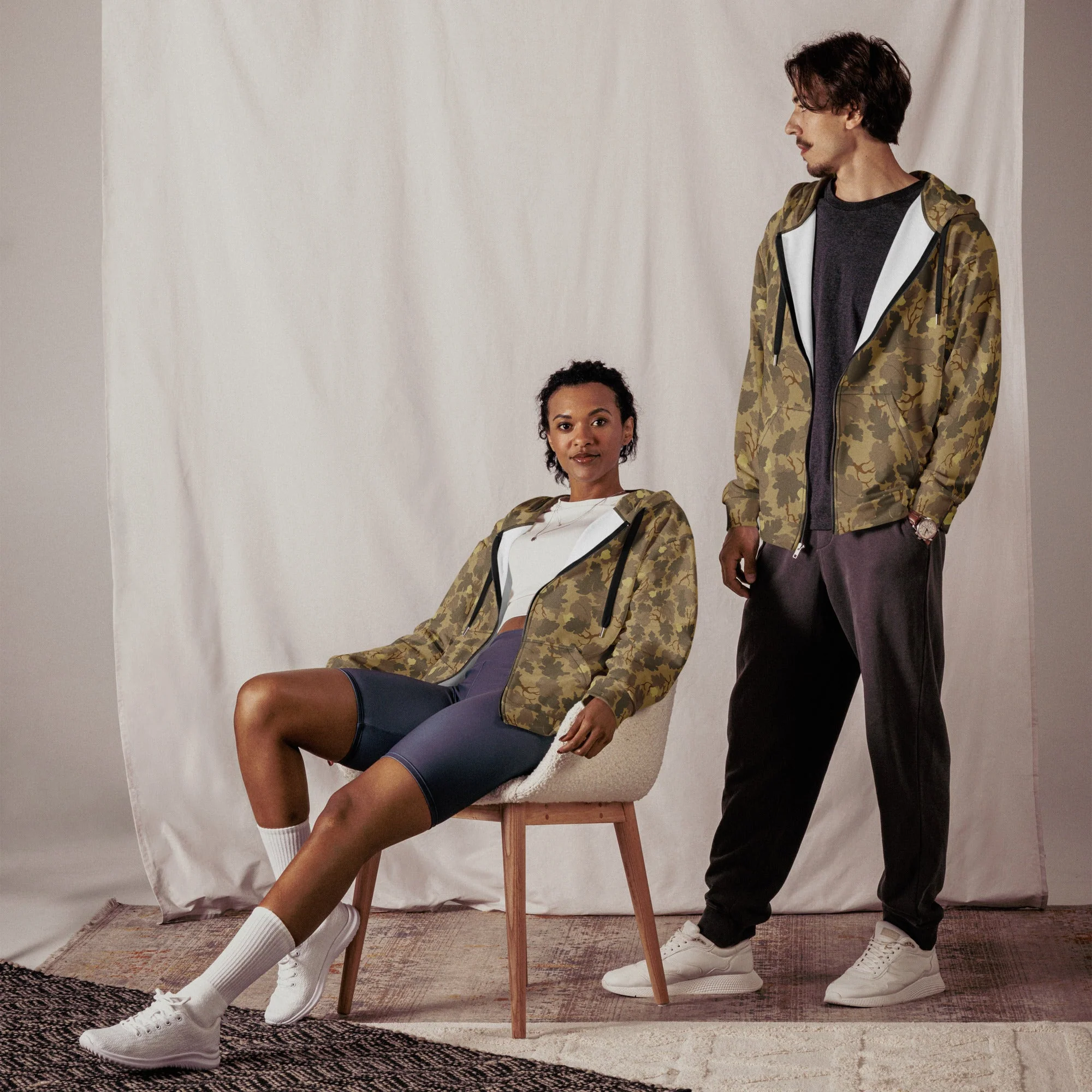 American Mitchell Wine Leaf Brown CAMO Unisex Zip Hoodie - Image 12