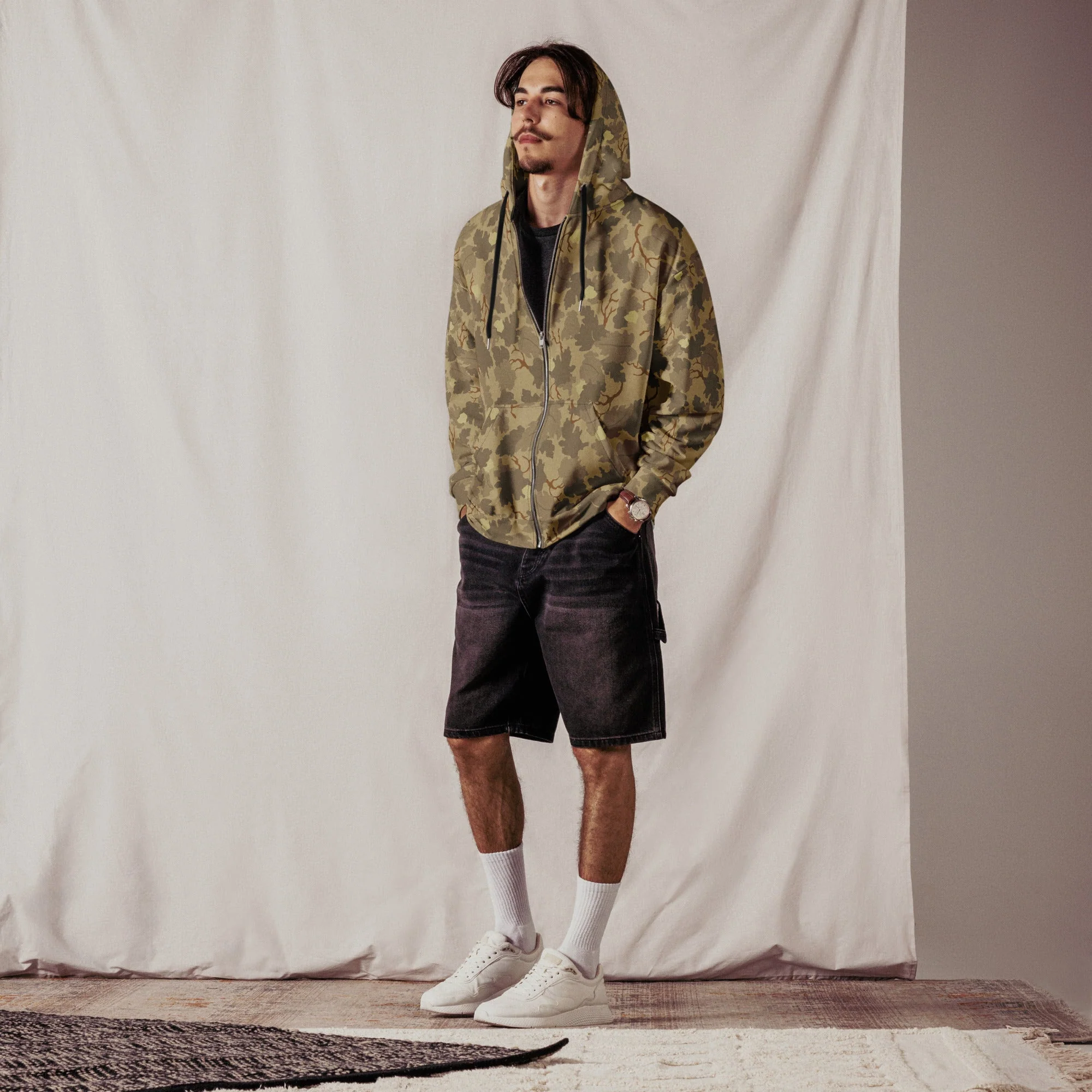 American Mitchell Wine Leaf Brown CAMO Unisex Zip Hoodie - Image 6