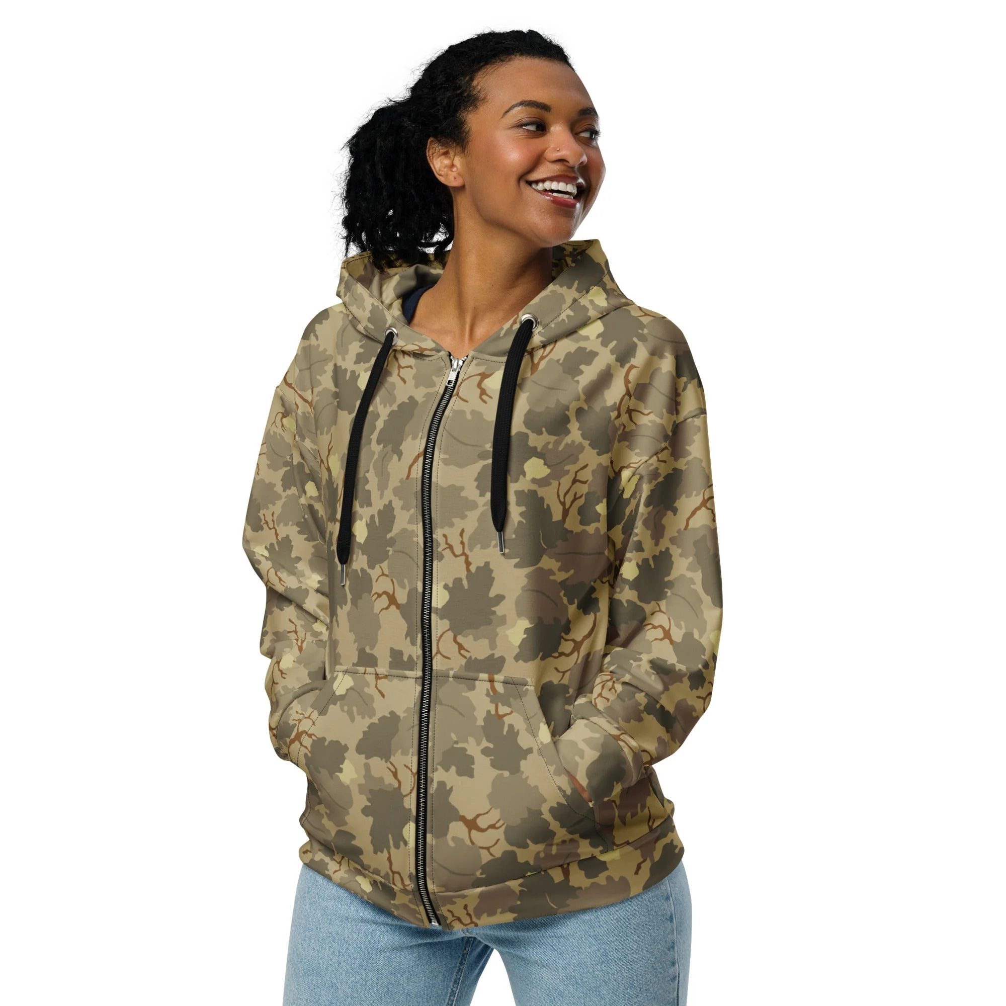 American Mitchell Wine Leaf Brown CAMO Unisex Zip Hoodie - Image 7