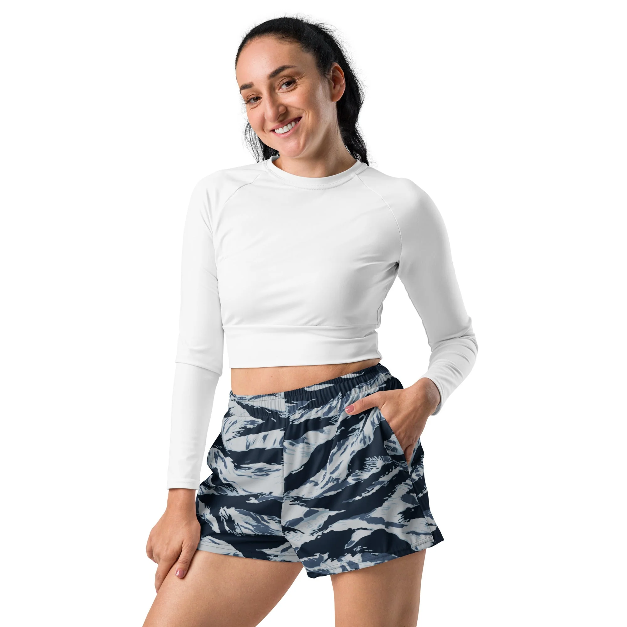 American Tiger Stripe Blue Frost CAMO Unisex Athletic Shorts - Image 3