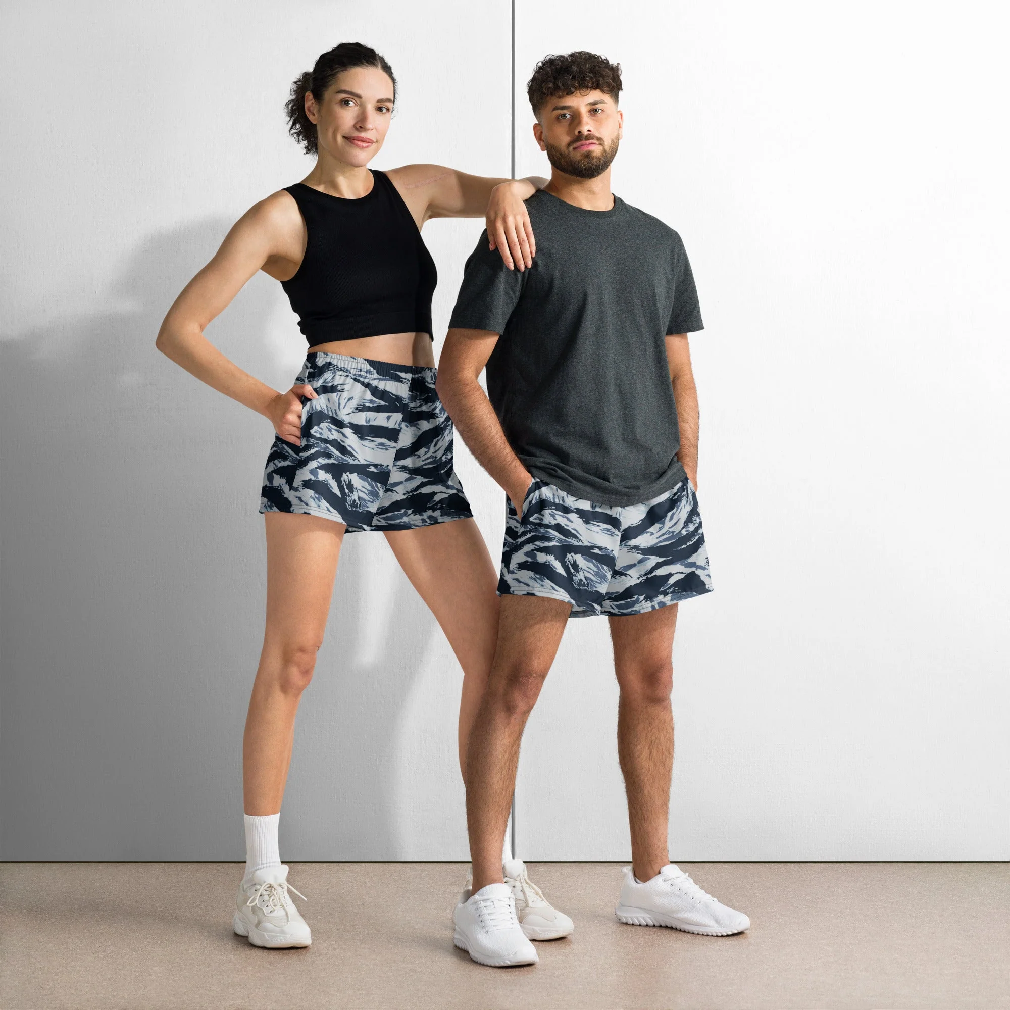 American Tiger Stripe Blue Frost CAMO Unisex Athletic Shorts - Image 7