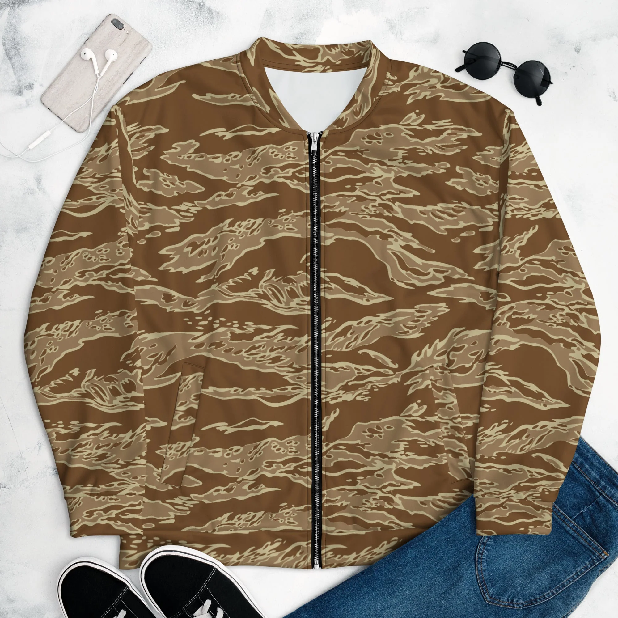 American Tiger Stripe Desert CAMO Unisex Bomber Jacket - Image 3