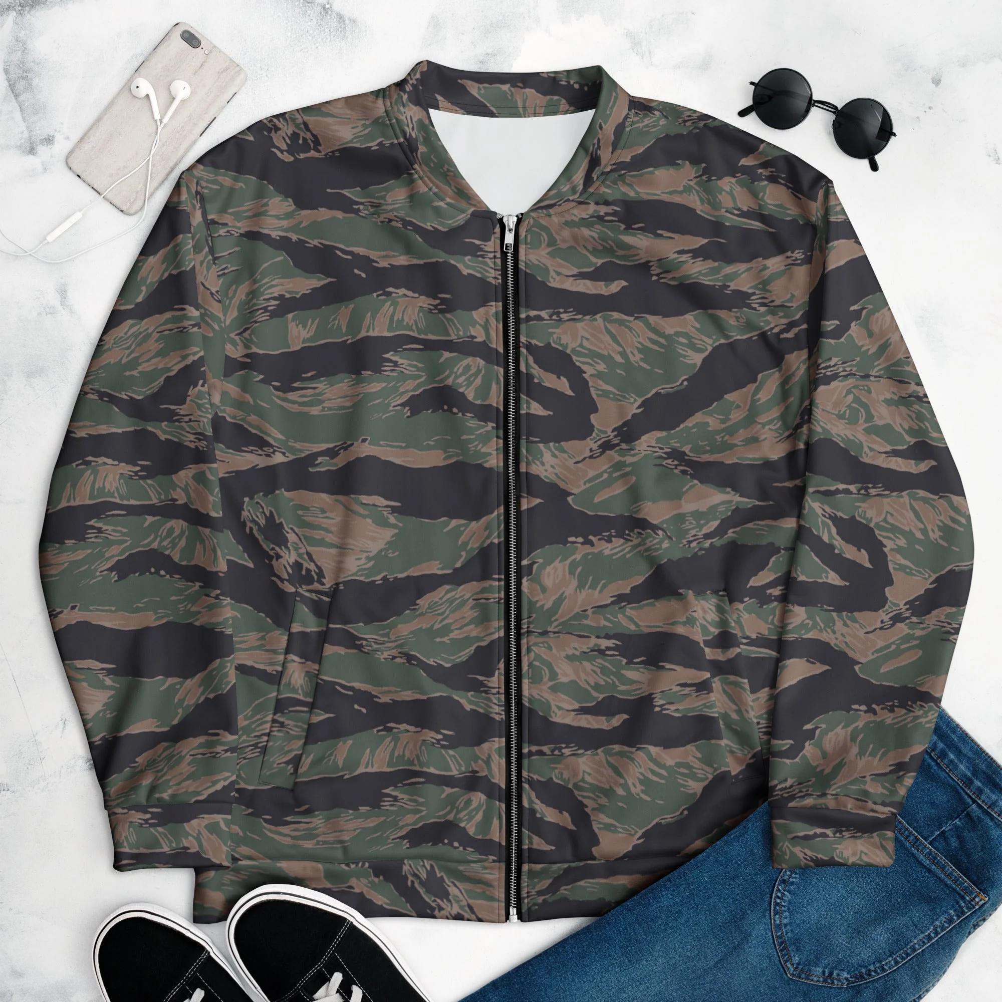 American Tiger Stripe MARPAT Woodland CAMO Unisex Bomber Jacket - Image 3