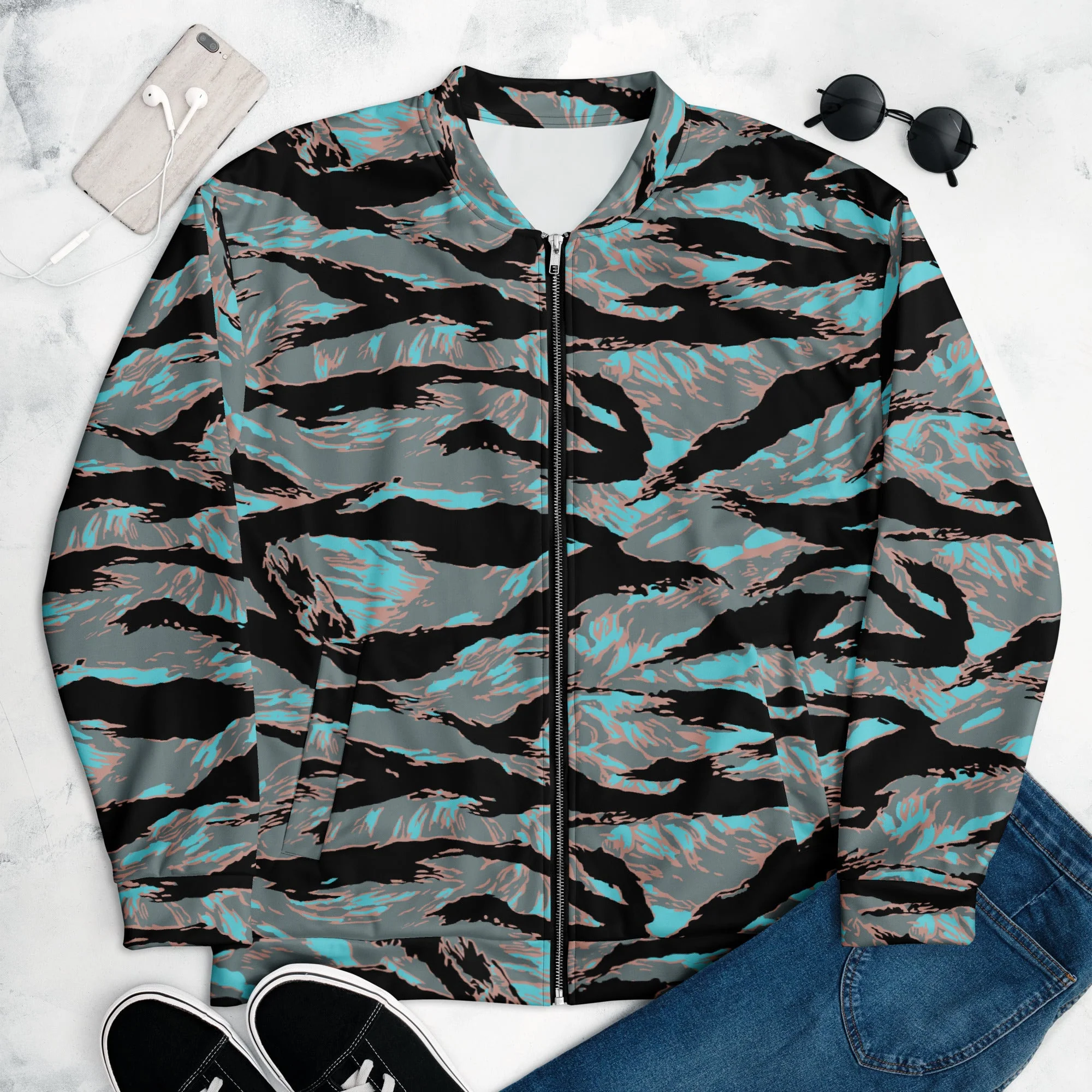 American Tiger Stripe Miami Urban CAMO Unisex Bomber Jacket - Image 2