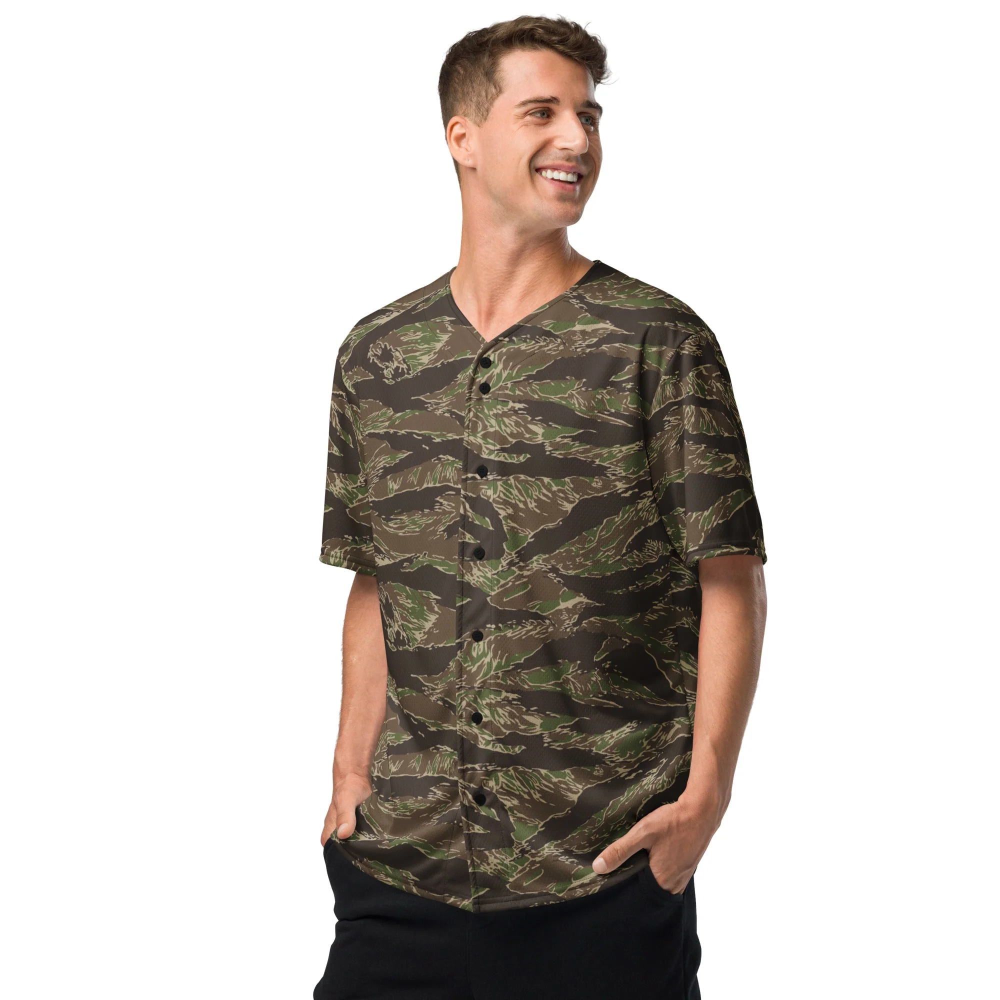 American Tiger Stripe Multi-terrain CAMO Unisex Baseball Jersey - Image 9