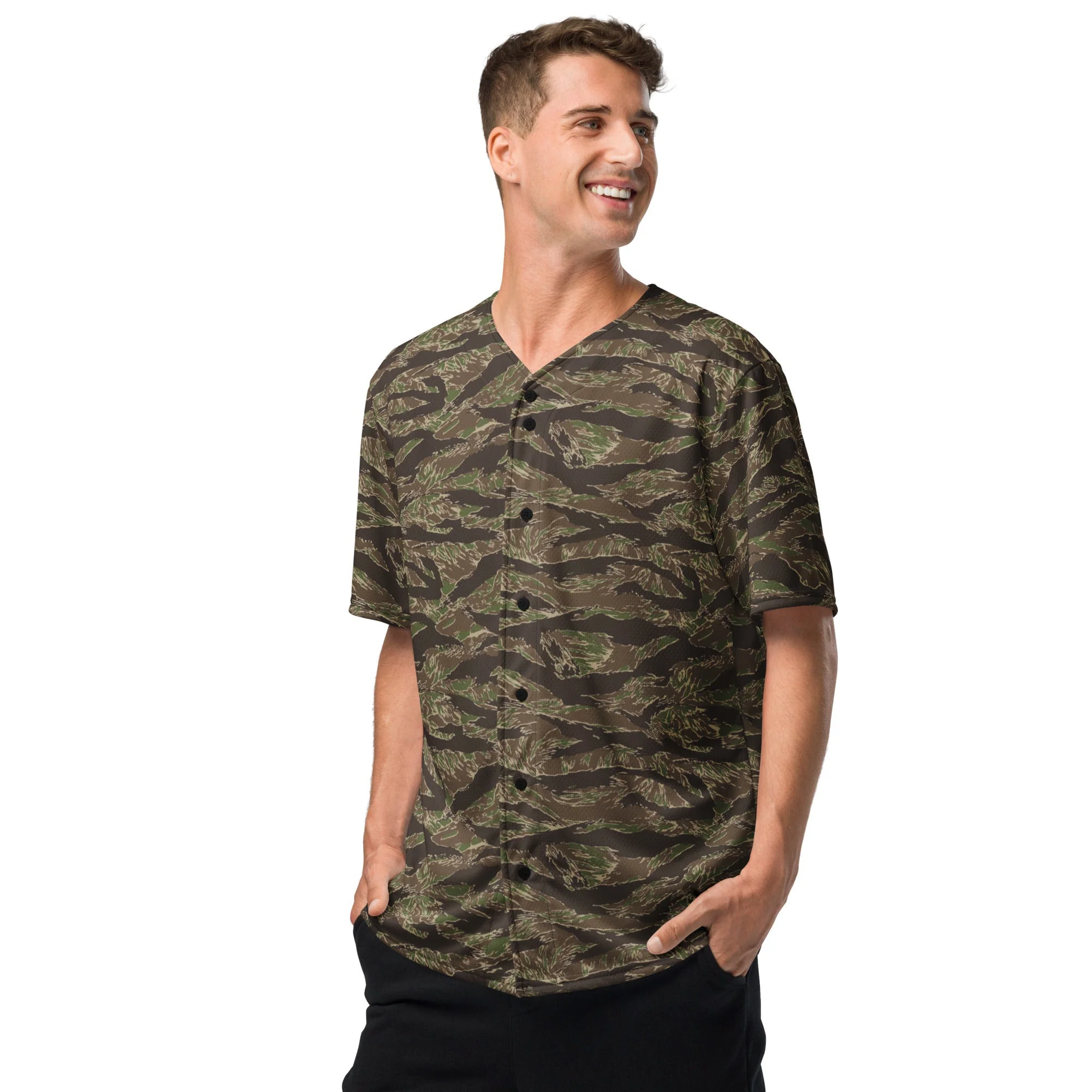 American Tiger Stripe Multi-terrain CAMO Unisex Baseball Jersey - Image 9