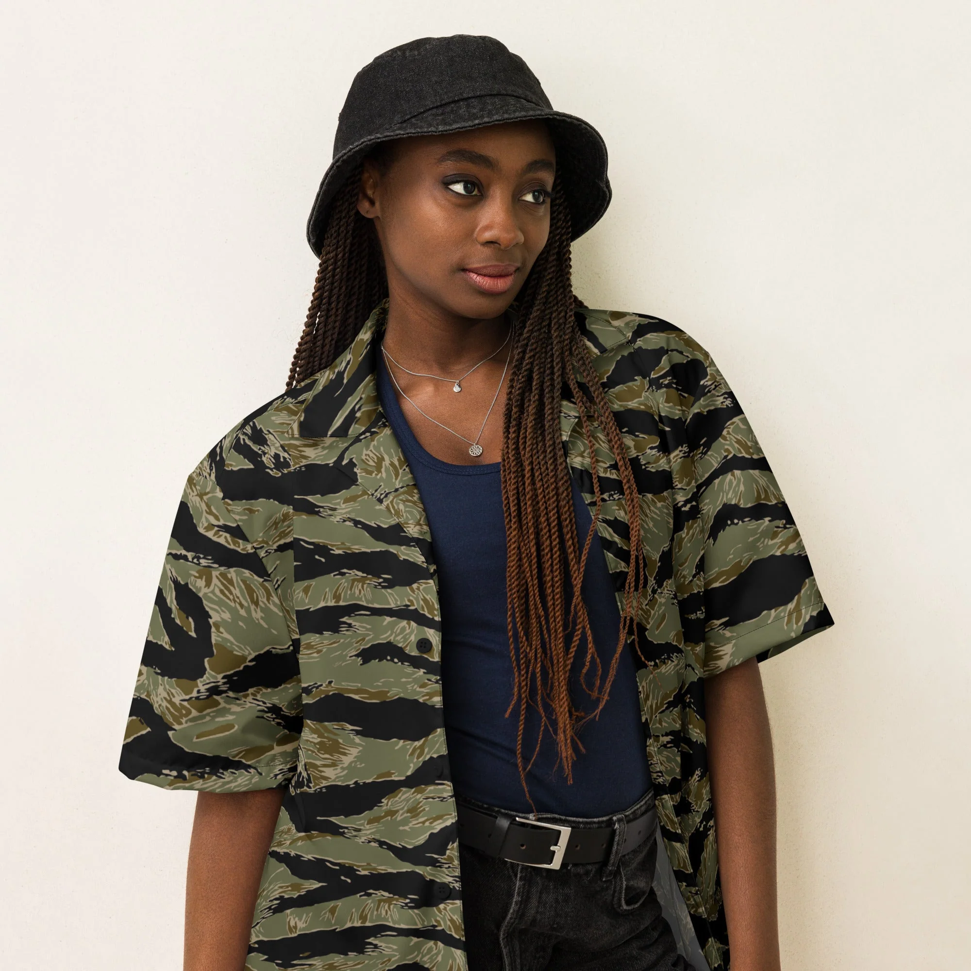 American Tiger Stripe Special Forces Advisor Sparse CAMO Unisex Short-Sleeve Button Shirt - Image 7