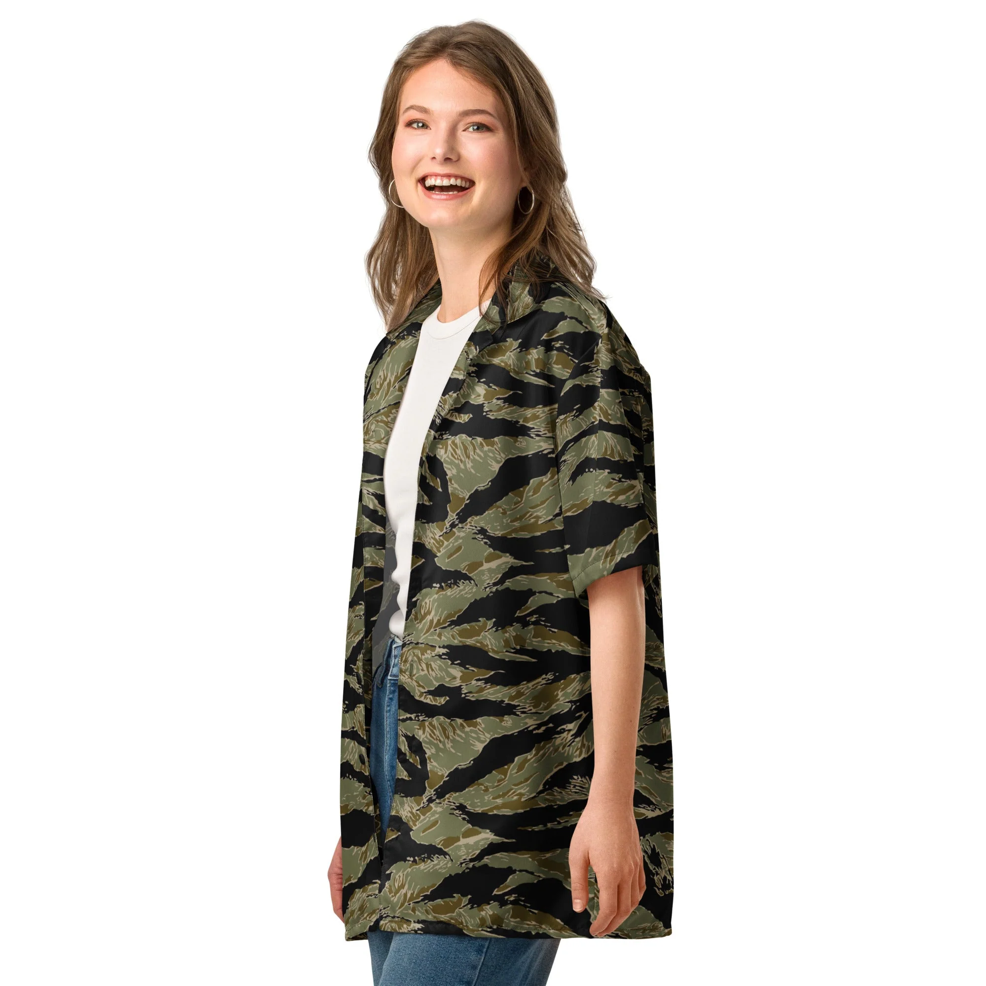American Tiger Stripe Special Forces Advisor Sparse CAMO Unisex Short-Sleeve Button Shirt - Image 8