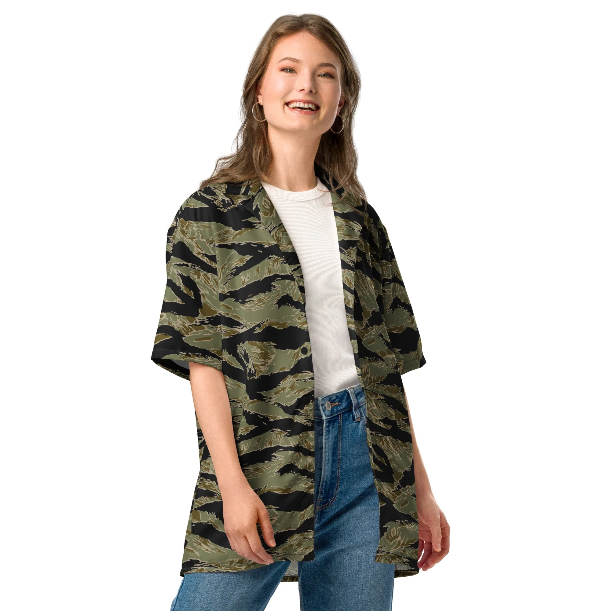 American Tiger Stripe Special Forces Advisor Sparse CAMO Unisex Short-Sleeve Button Shirt - Image 9