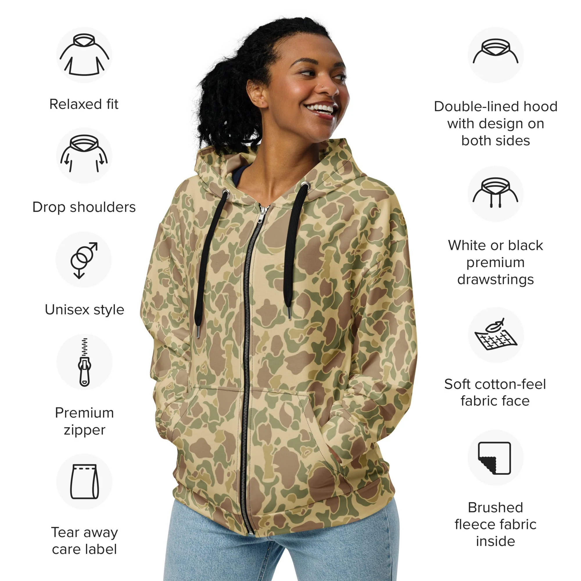 American Frog Skin Beach CAMO Unisex Zip Hoodie - Image 10