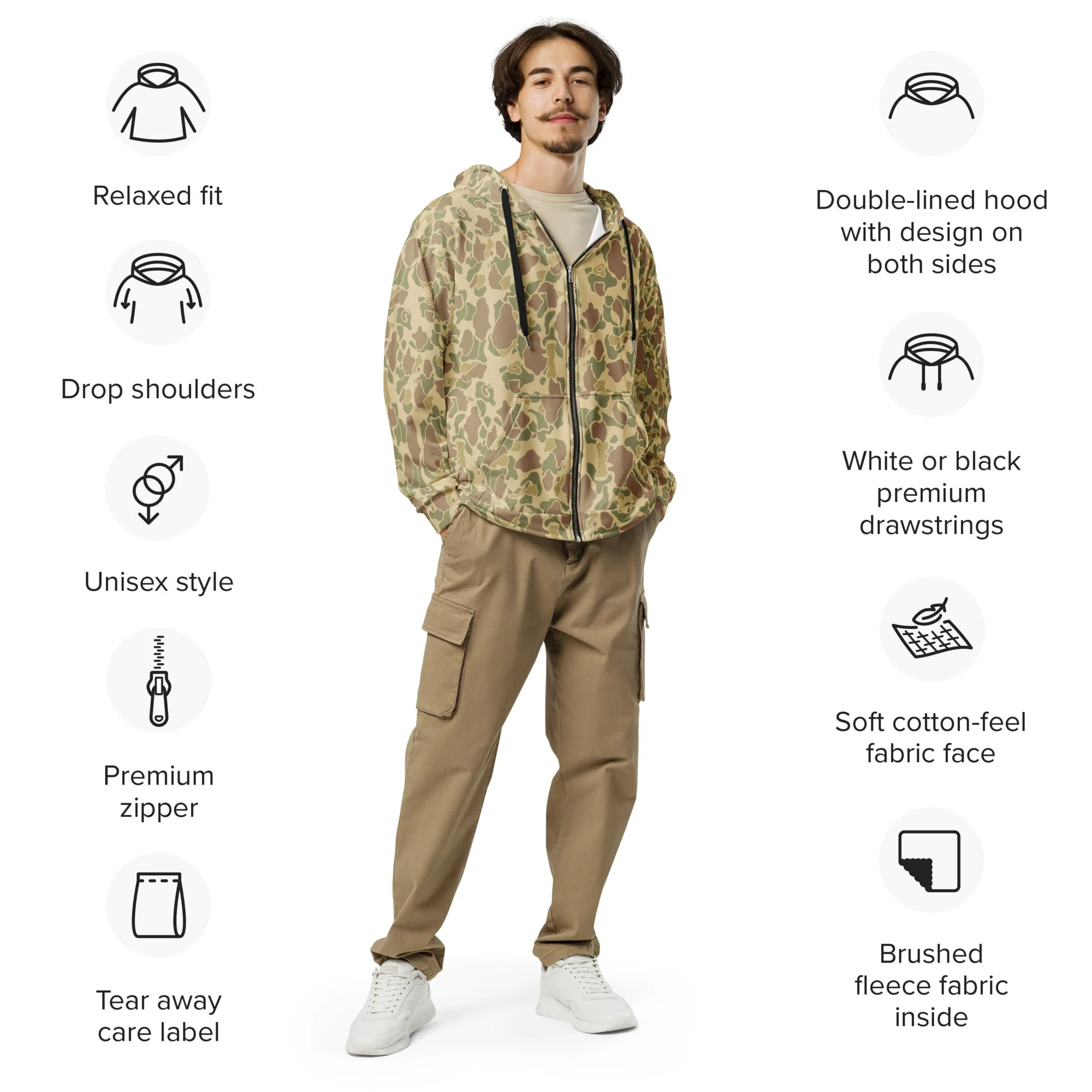 American Frog Skin Beach CAMO Unisex Zip Hoodie - Image 9