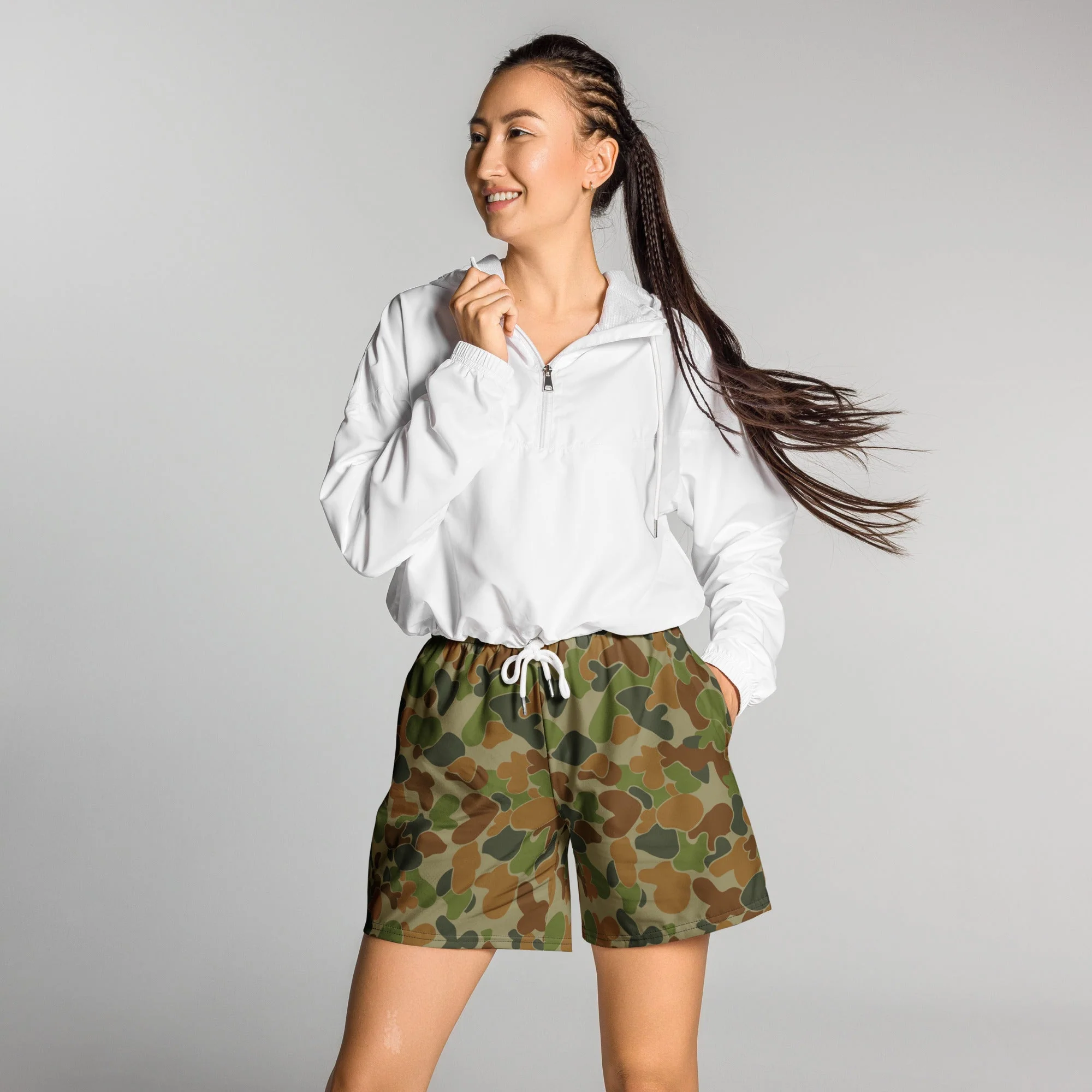 Australian AUSCAM Disruptive Pattern Camouflage Uniform (DPCU) CAMO Unisex Athletic Long Shorts - Image 6