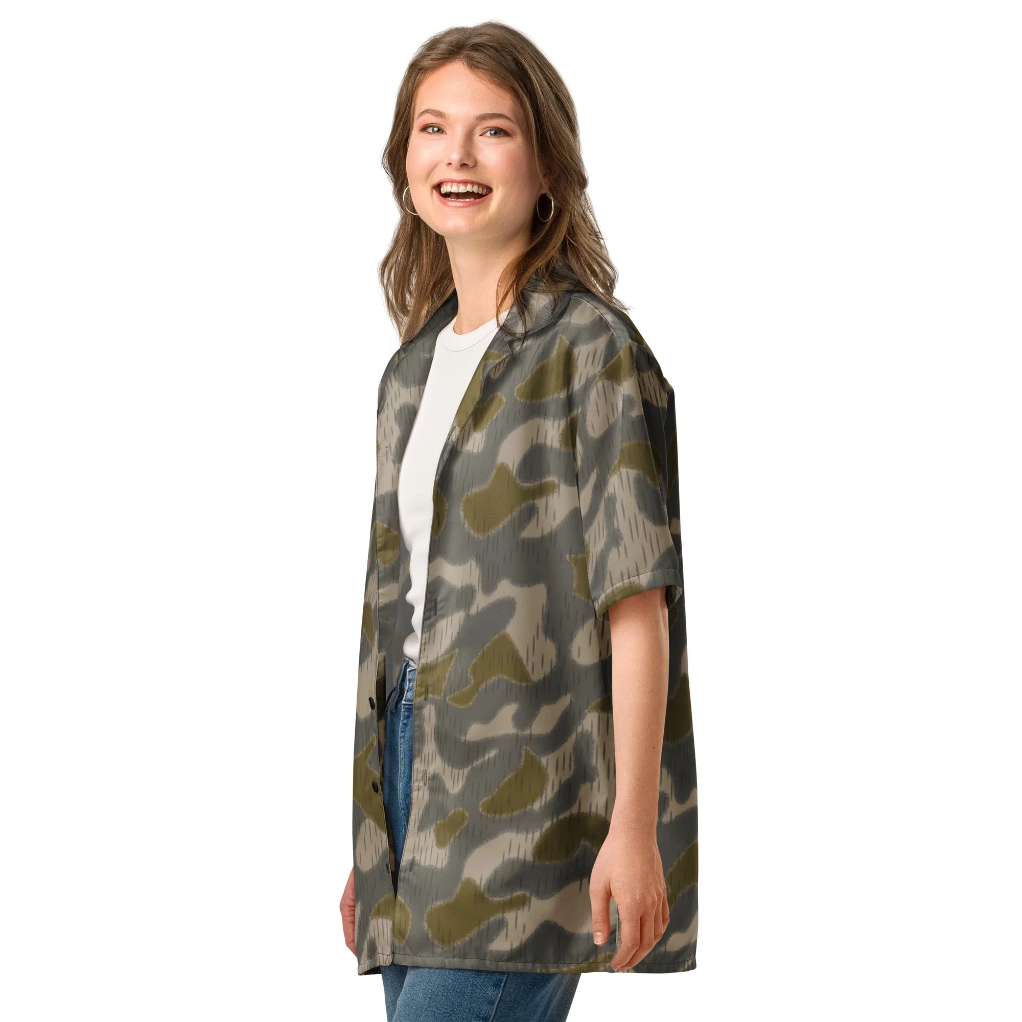 Austrian Zeltbahn Sumpfmuster Marsh CAMO Unisex Short-Sleeve Button Shirt - Image 6