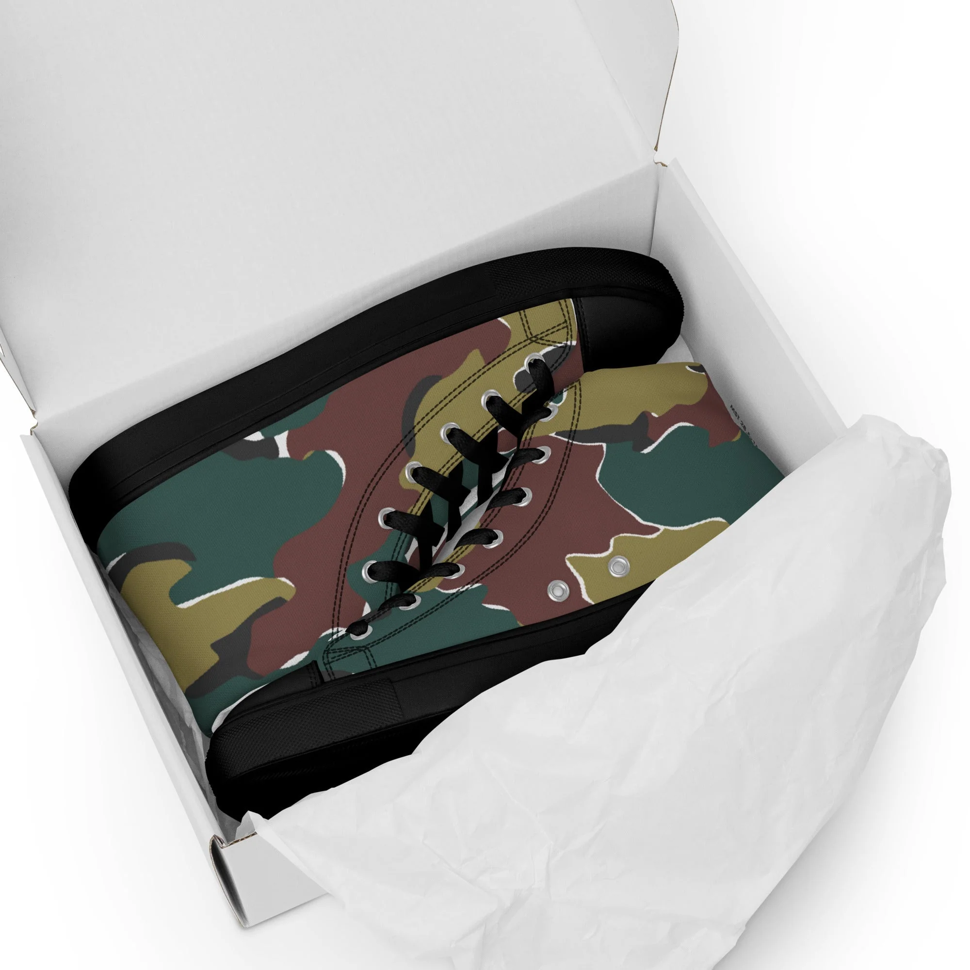 Belgian Jigsaw Autumn CAMO Mens High-Top Canvas Shoes - Image 3