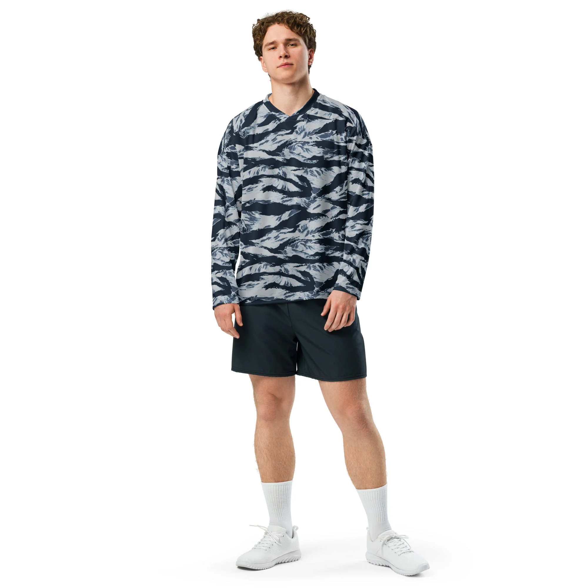 American Tiger Stripe Blue Frost CAMO Unisex Hockey Fan Jersey - Image 3
