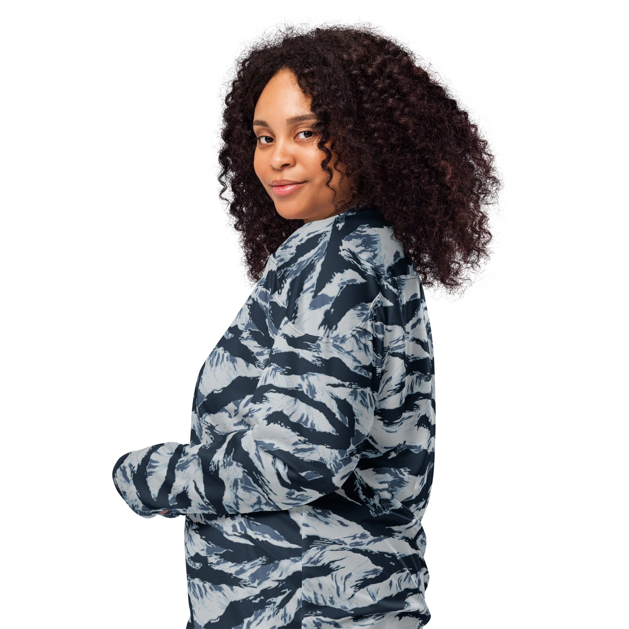 American Tiger Stripe Blue Frost CAMO Unisex Hockey Fan Jersey - Image 9
