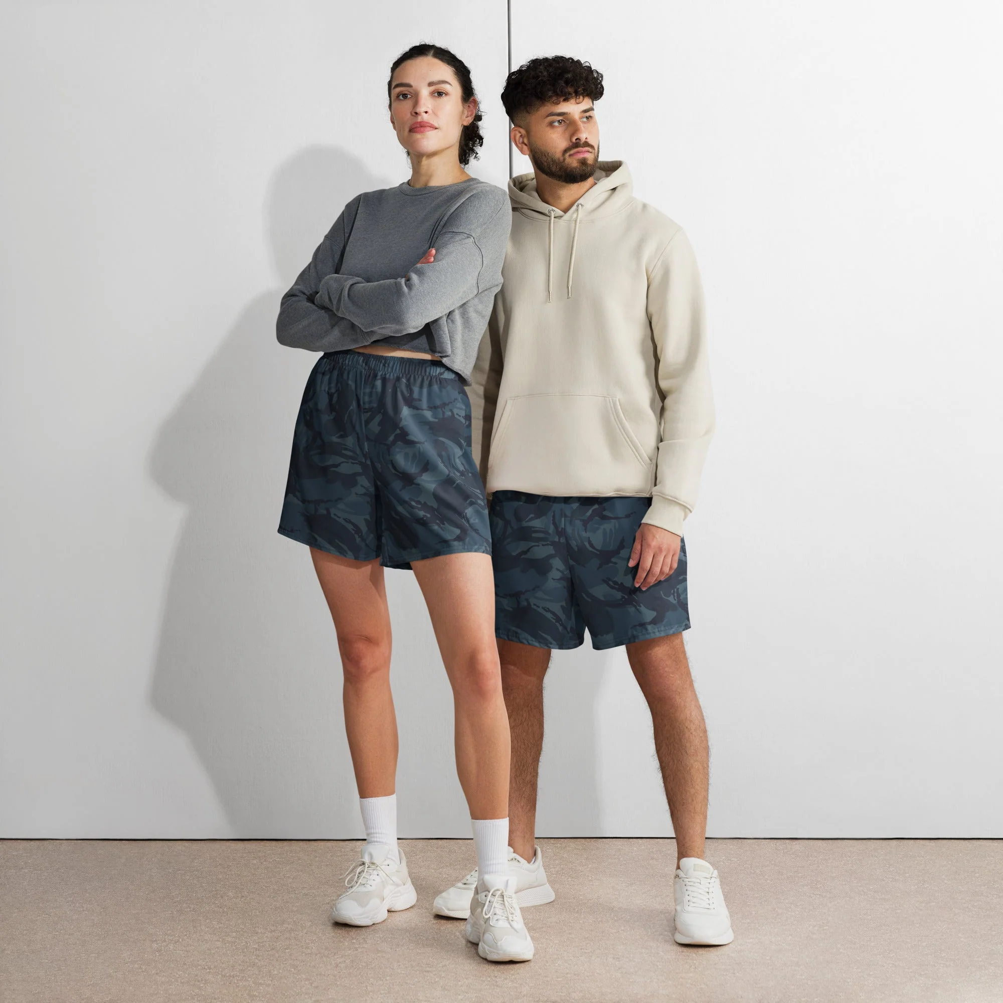 British DPM Night CAMO Unisex Athletic Long Shorts - Image 2