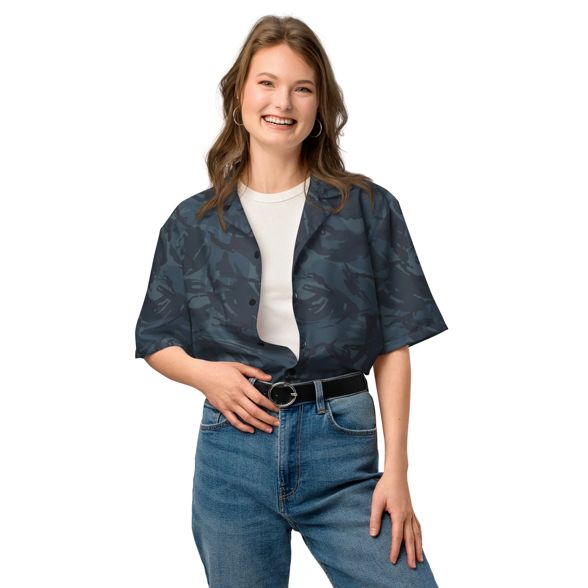 British DPM Night CAMO Unisex Short-Sleeve Button Shirt - Image 7