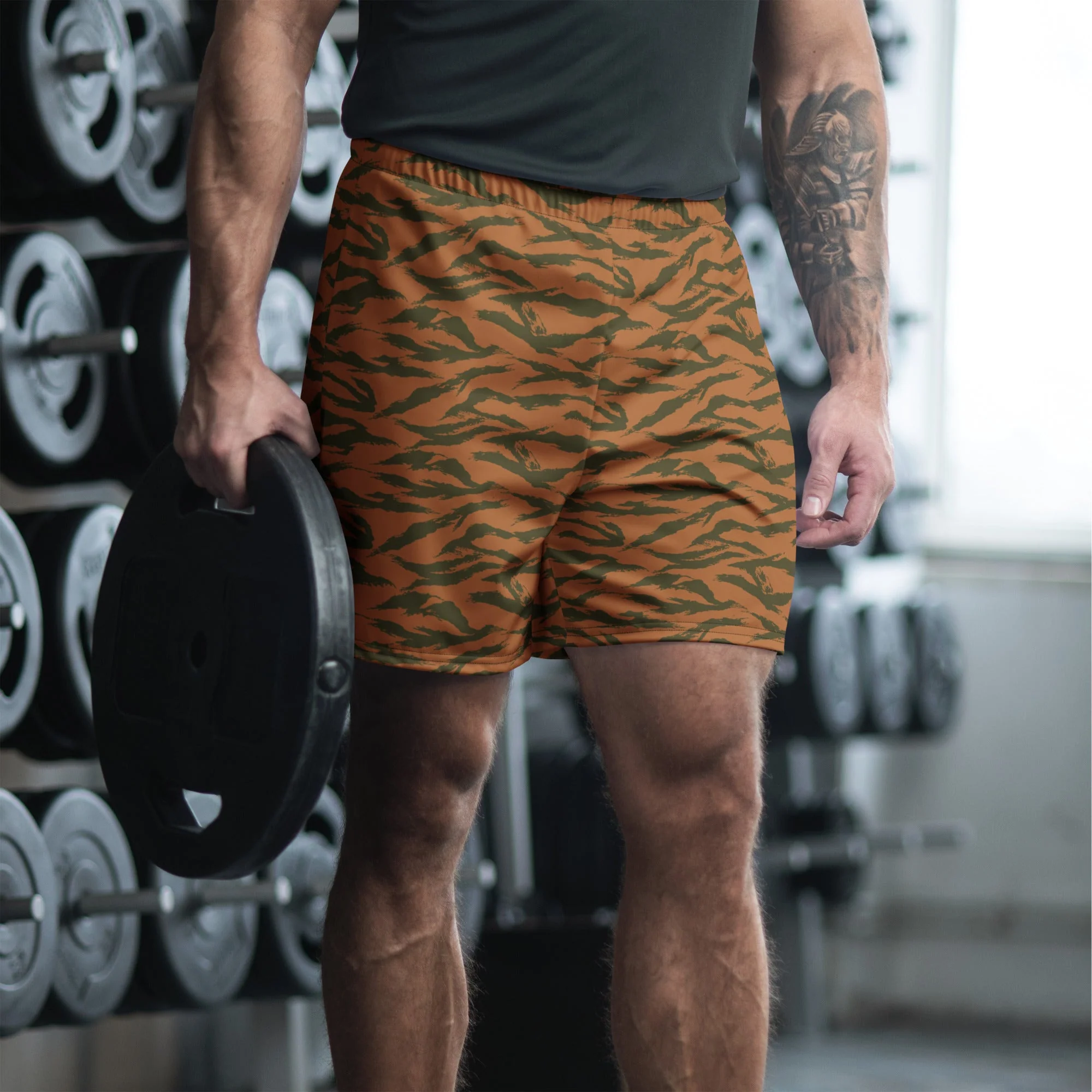Burkina Faso Tiger Stripe Orange CAMO Unisex Athletic Long Shorts