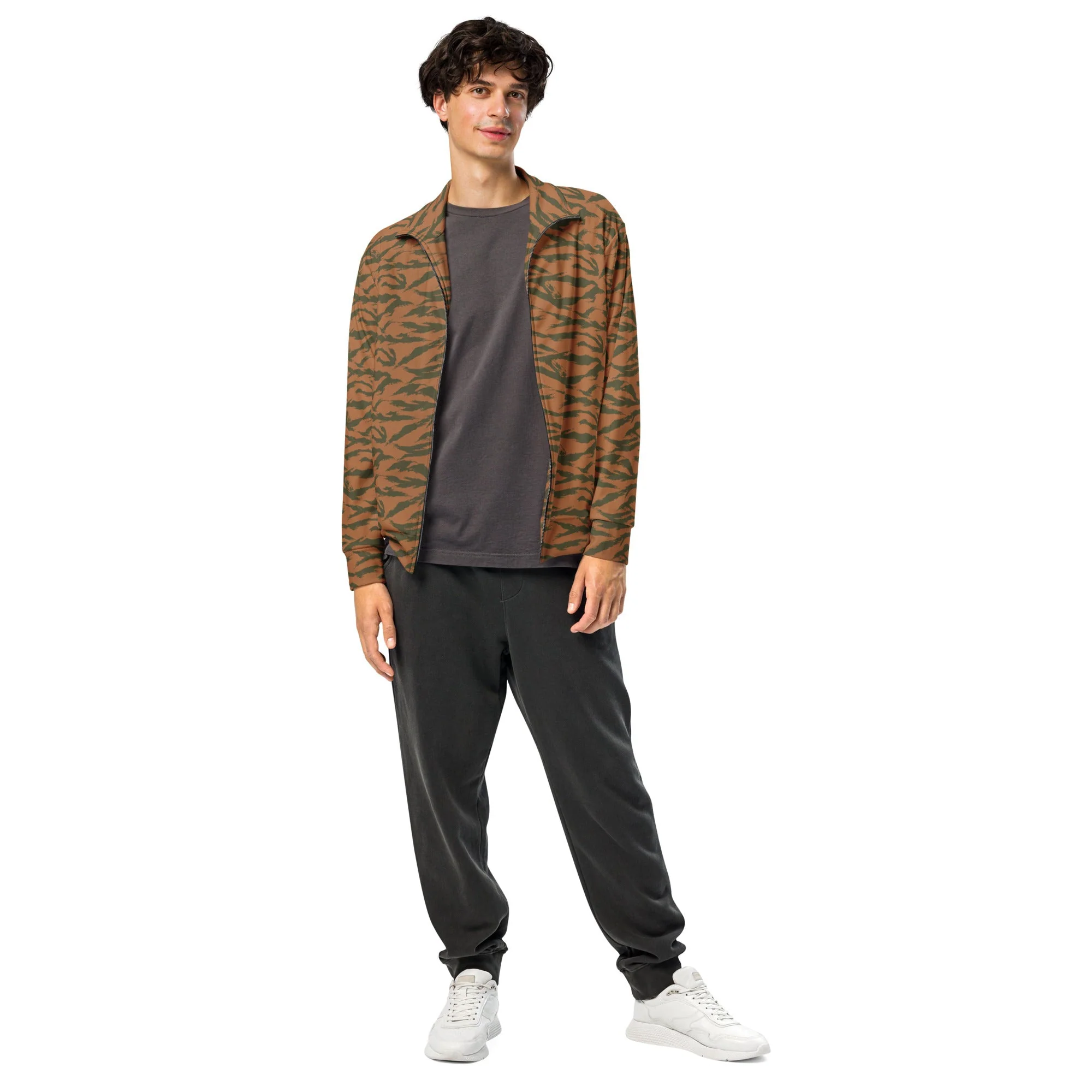 Burkina Faso Tiger Stripe Orange CAMO Unisex Track Jacket - Image 10
