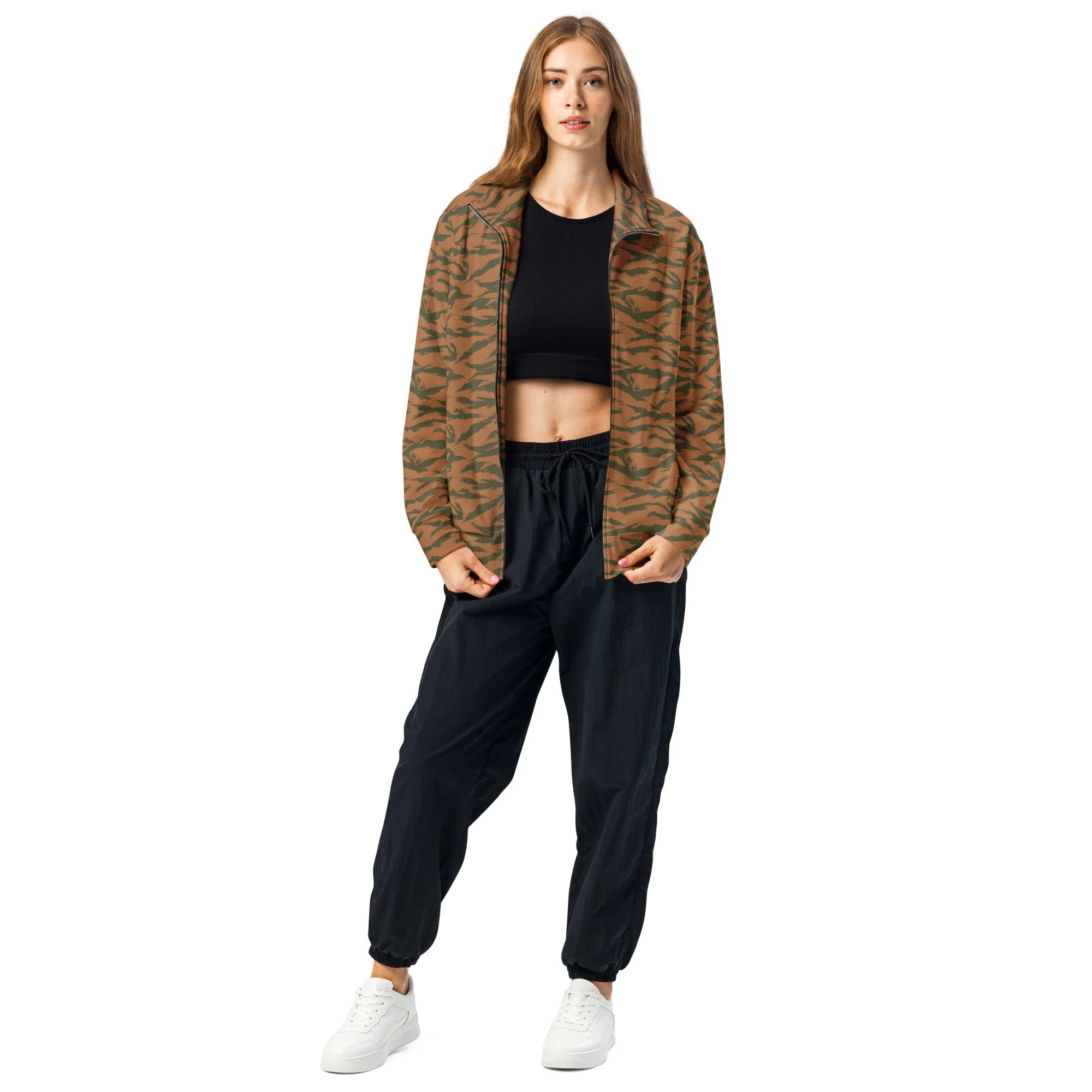Burkina Faso Tiger Stripe Orange CAMO Unisex Track Jacket - Image 7