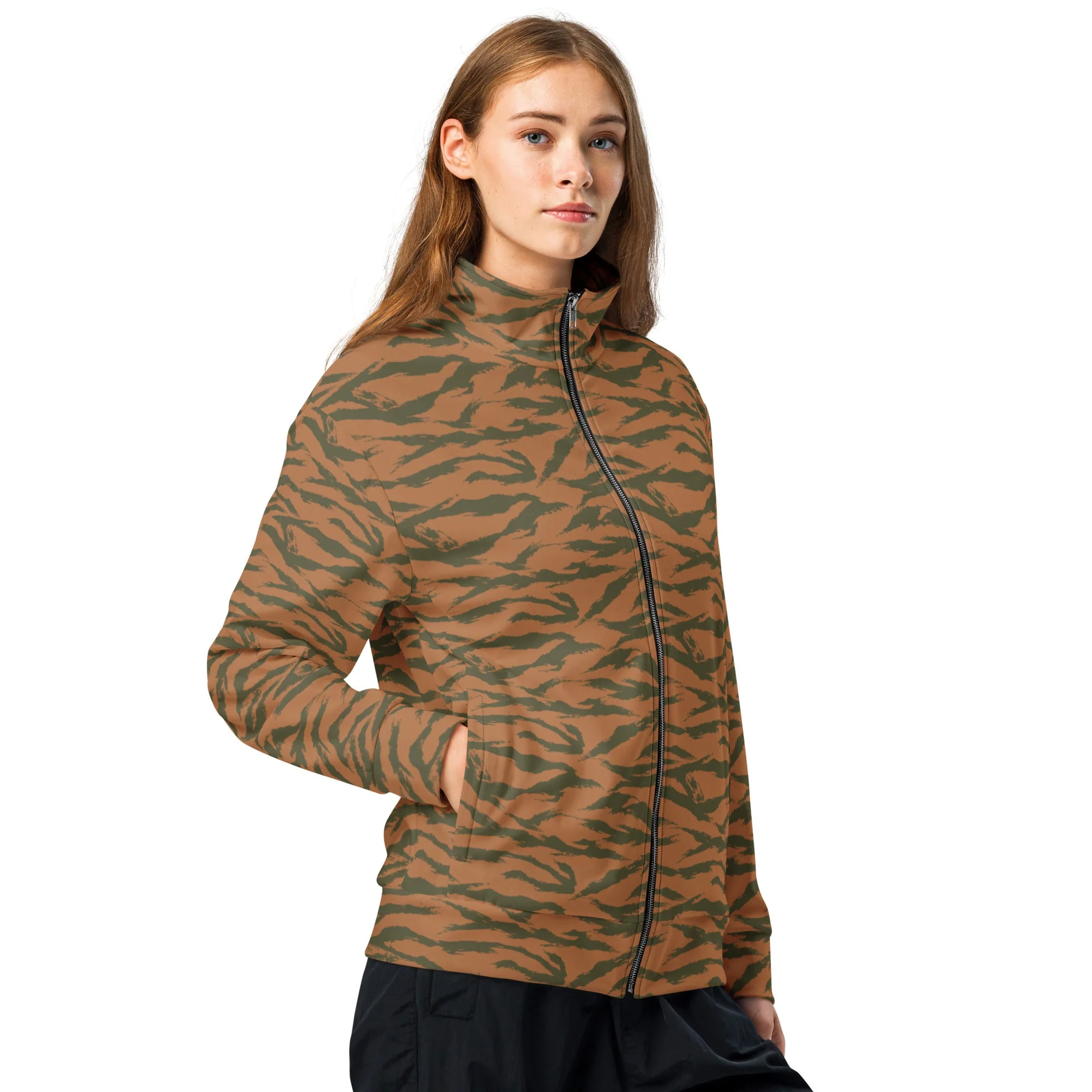Burkina Faso Tiger Stripe Orange CAMO Unisex Track Jacket - Image 8