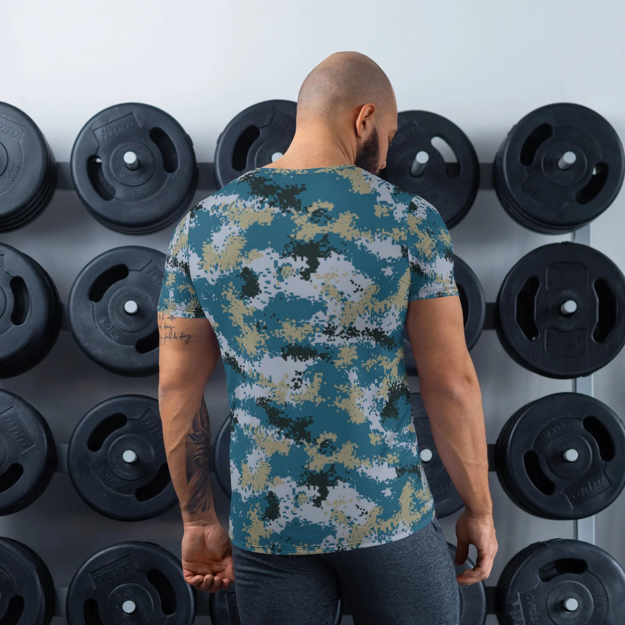 Chinese Digital Type 07 Ocean CAMO Mens Athletic T-Shirt - Image 2