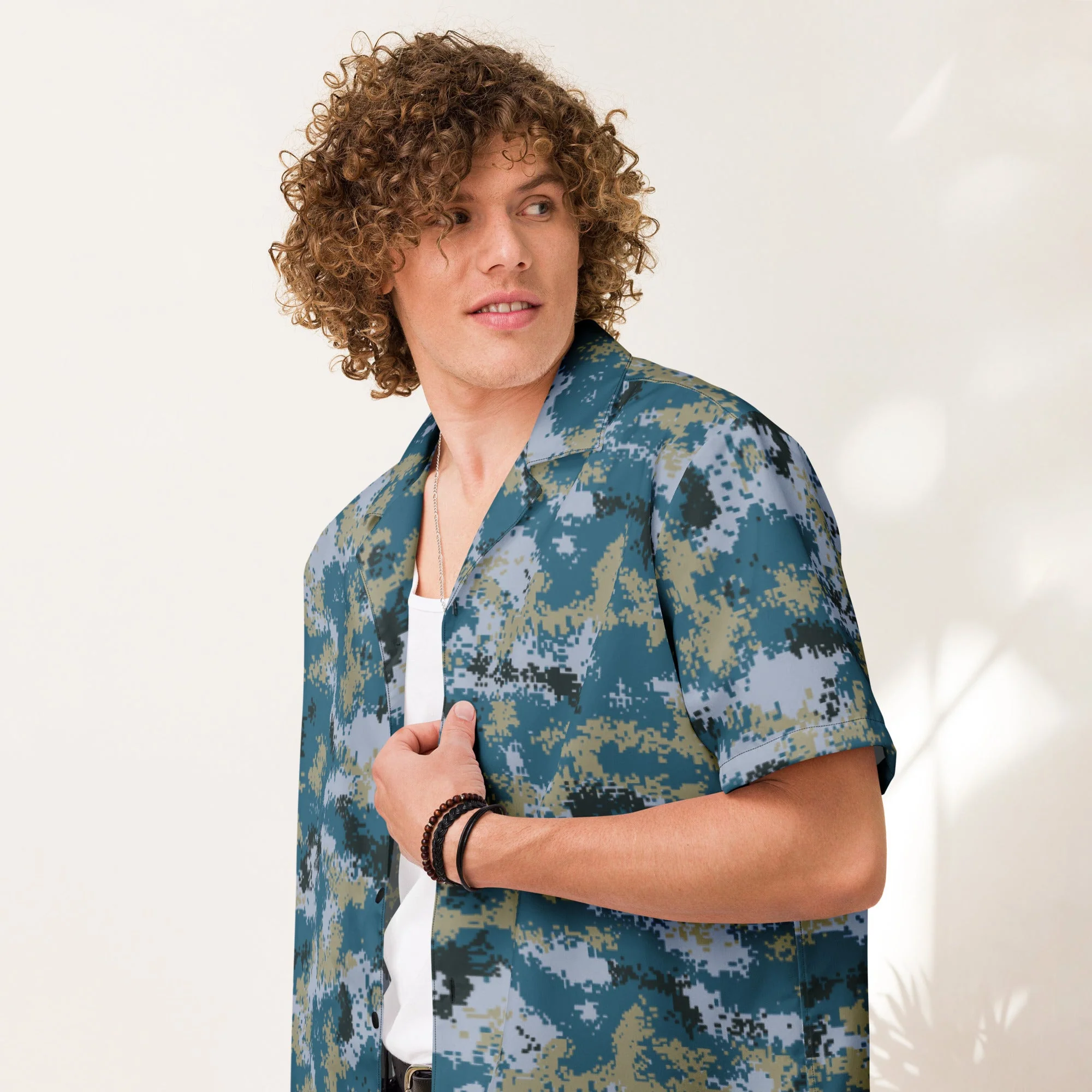 Chinese Digital Type 07 Ocean CAMO Unisex Short-Sleeve Button Shirt