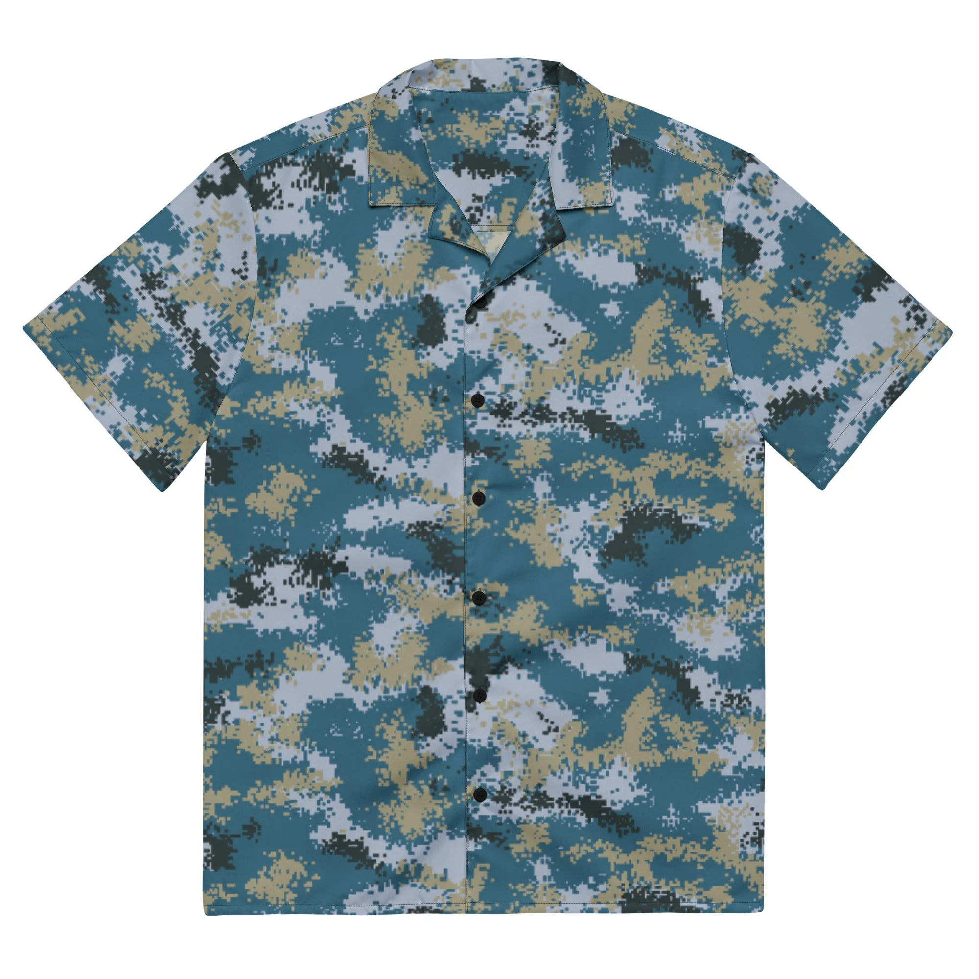 Chinese Digital Type 07 Ocean CAMO Unisex Short-Sleeve Button Shirt - Image 10
