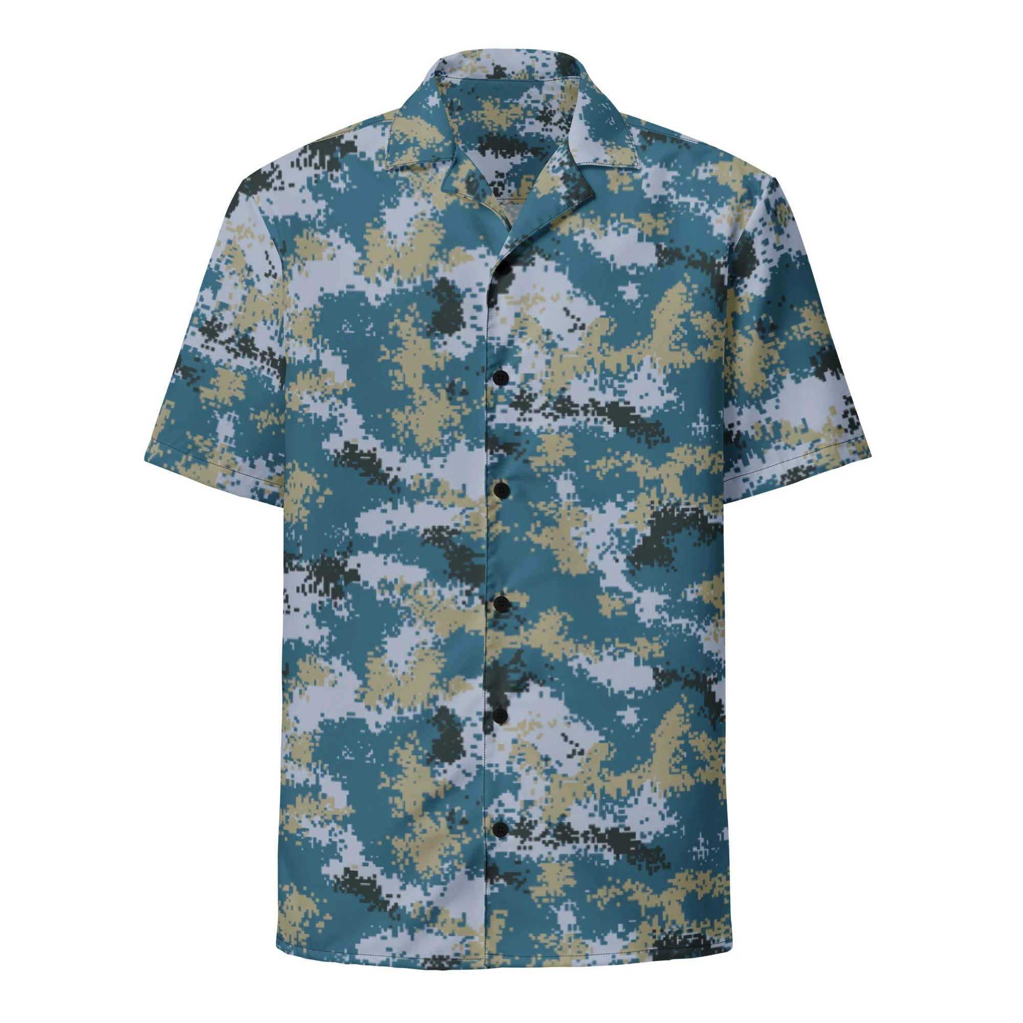 Chinese Digital Type 07 Ocean CAMO Unisex Short-Sleeve Button Shirt - Image 11