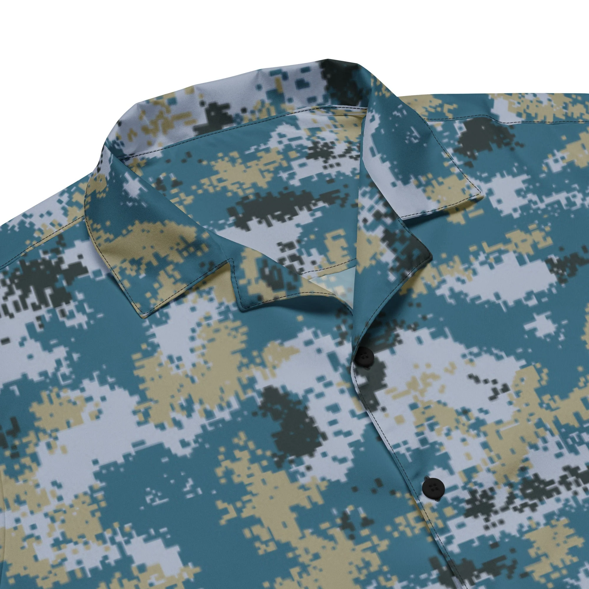 Chinese Digital Type 07 Ocean CAMO Unisex Short-Sleeve Button Shirt - Image 2